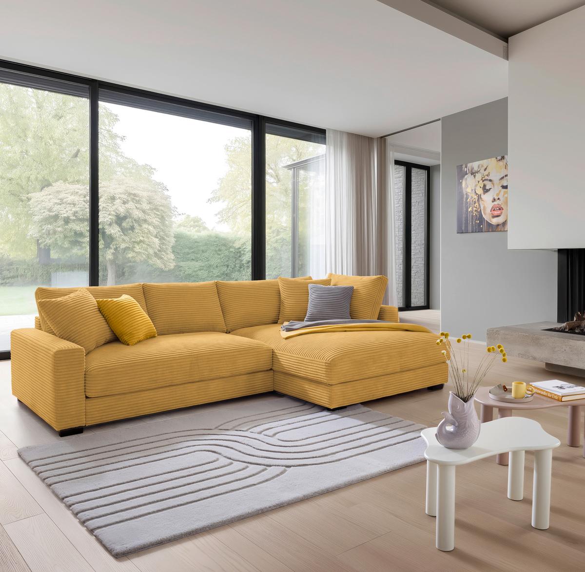 Ecksofa Pedro Senfgelb - Senfgelb/Schwarz, MODERN, Kunststoff/Textil (300/190cm) - Mömax