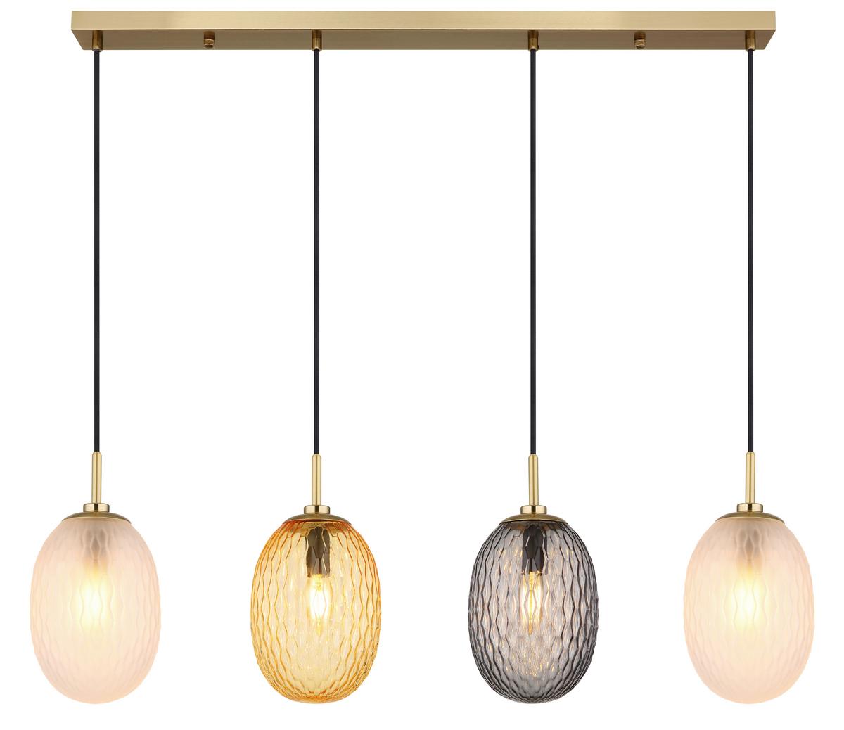 HÄNGELEUCHTE 15899-4H - Weiss/Goldfarben, Basics, Glas/Textil (96/15/120cm) - Globo