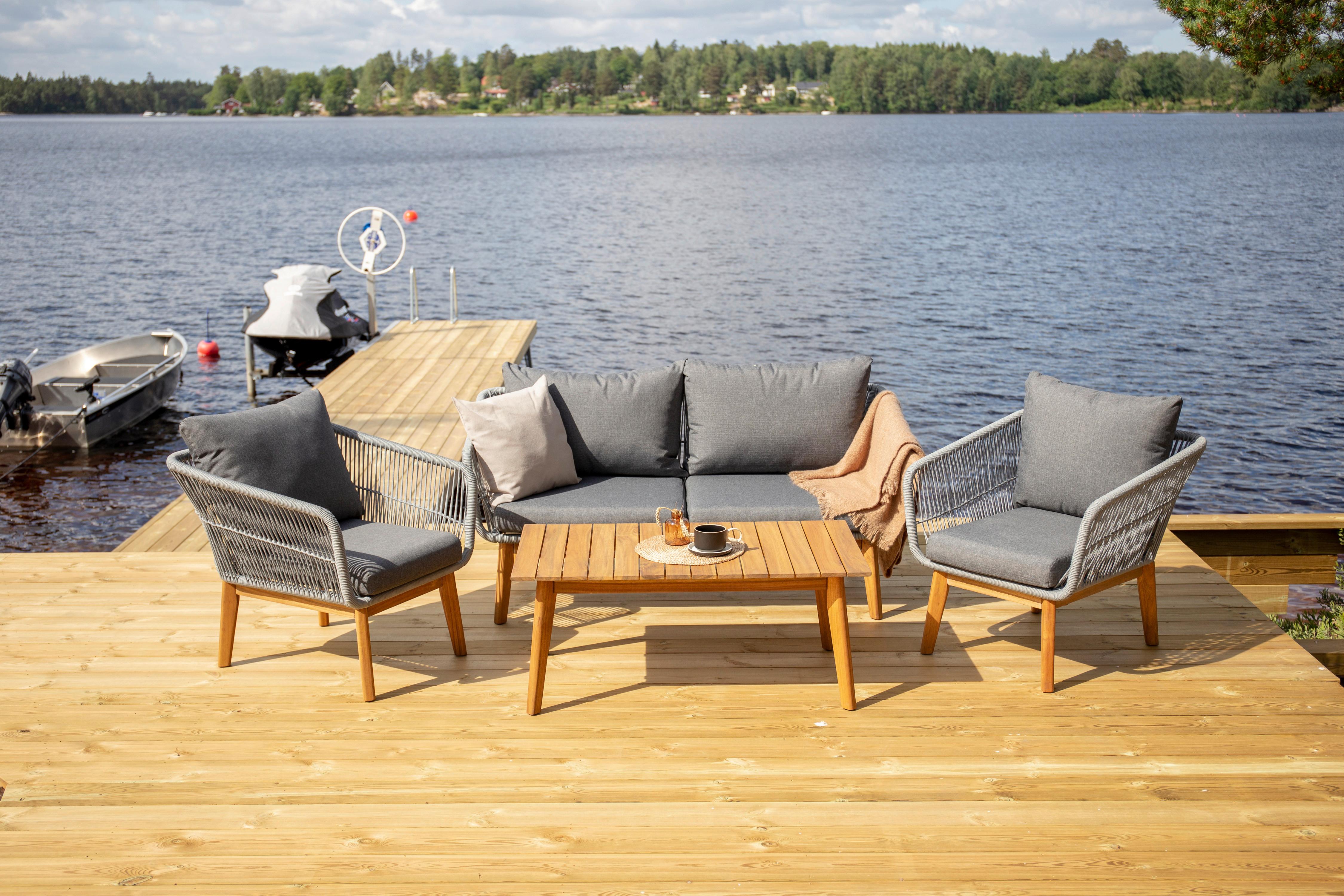 Loungegarnitur Chania Grau/Hellgrau - Grau/Akaziefarben, KONVENTIONELL, Holz/Textil (164/75null) - Gardenson