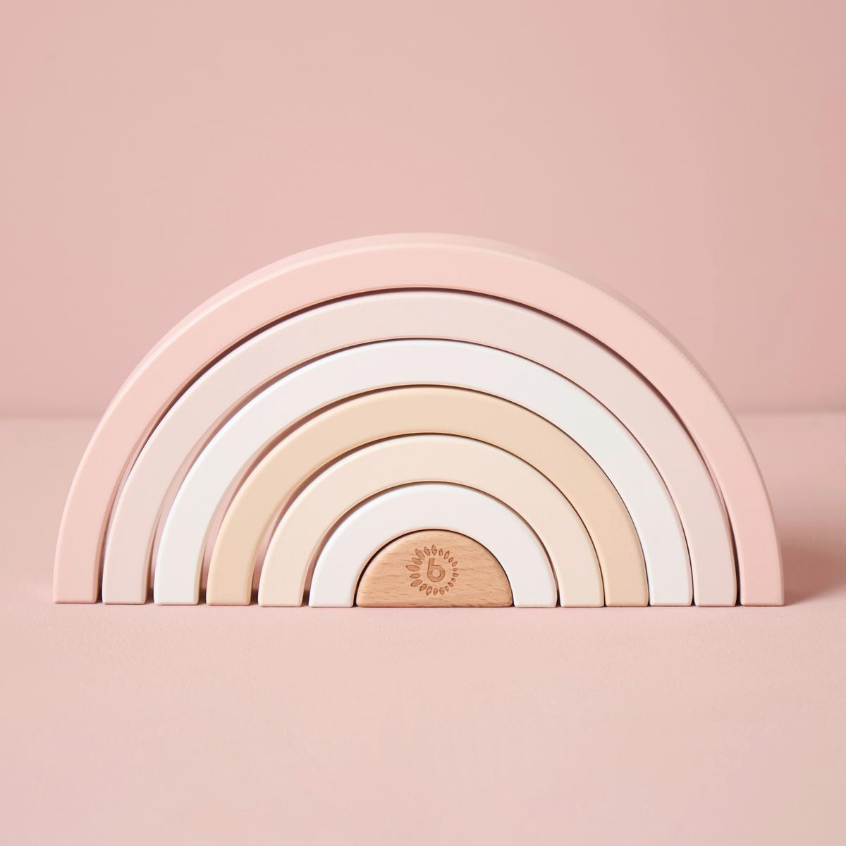 WIEŻA DO UKŁADANIA REGENBOGEN REH ELLA - beżowy/różowy, Basics, drewno (2,5/11,5/24cm)