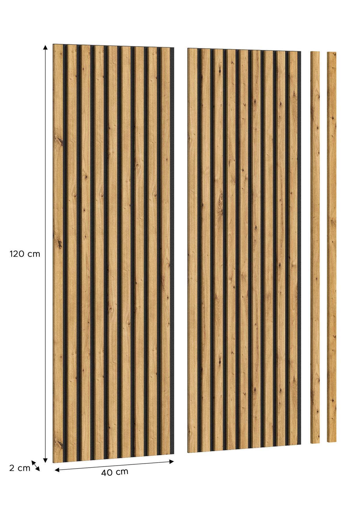 Akustični Panel Silence, 120x40, Barva Hrasta, 2 Kos - hrast artisan, Basics, tekstil/leseni material (120/40/2cm) - MID.YOU