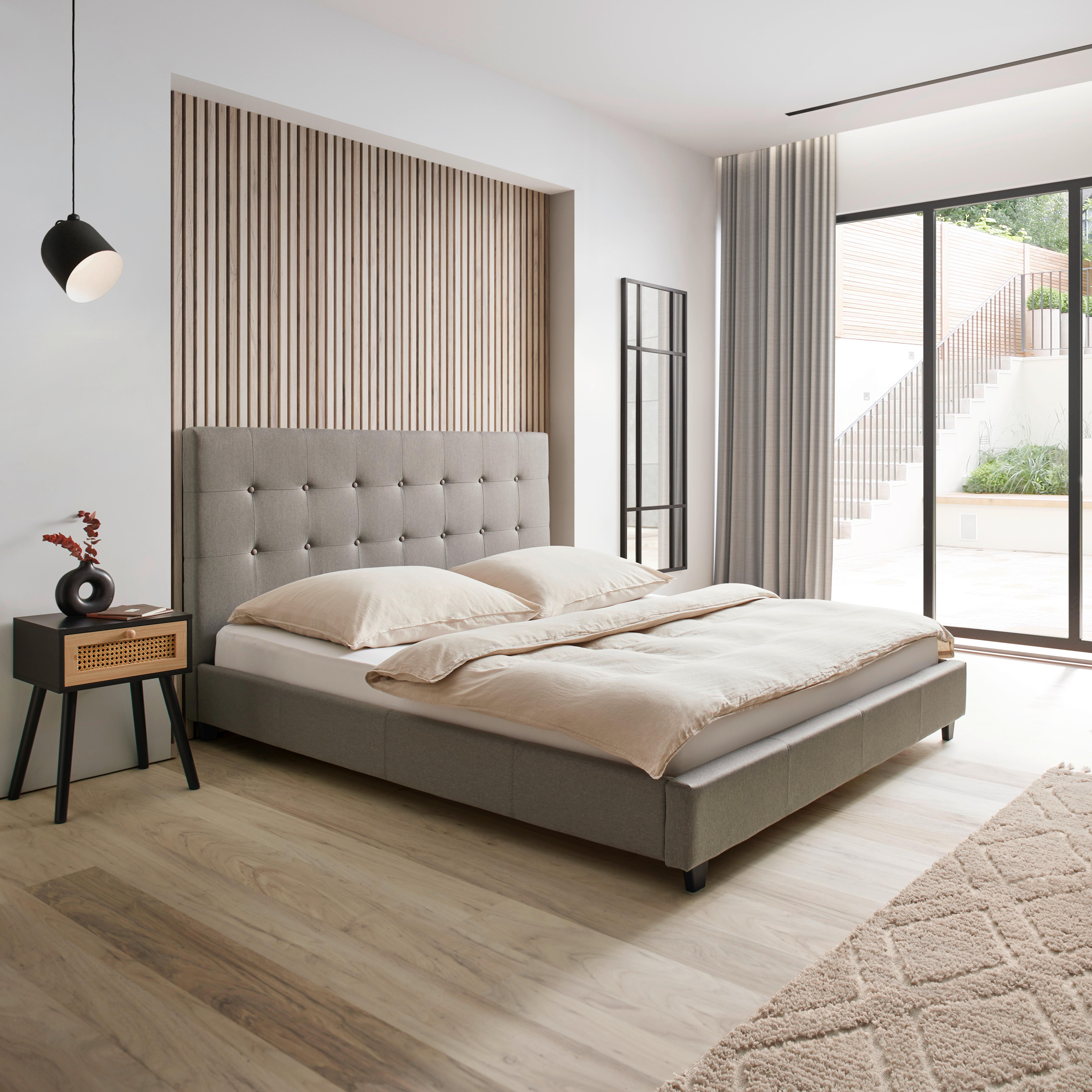 Polsterbett Frederico ca. 180x200 cm Hellgrau - Hellgrau/Schwarz, MODERN, Holz/Holzwerkstoff (180/200cm) - Bessagi Home