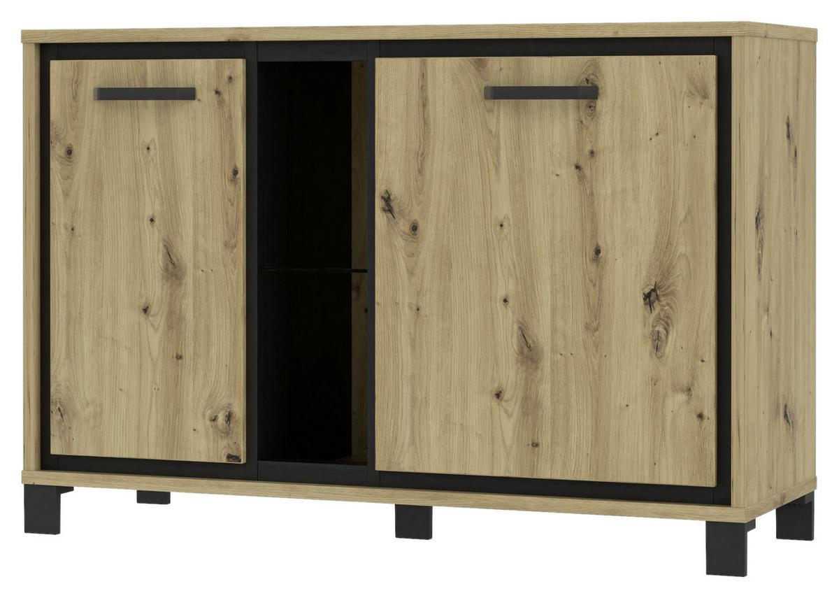 Kommode "Trondheim" , Eiche - Eichefarben/Schwarz, Basics, Glas/Holzwerkstoff (120,4/81,3/41,5cm) - Livetastic