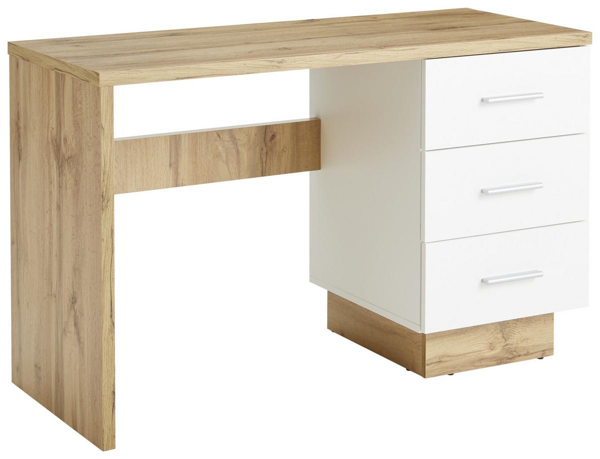 BIURKO KIMI   -HOM IN- - kolor dębowy/biały, Modern, materiał drewnopochodny/tworzywo sztuczne (120/50/75cm) - Hom`in