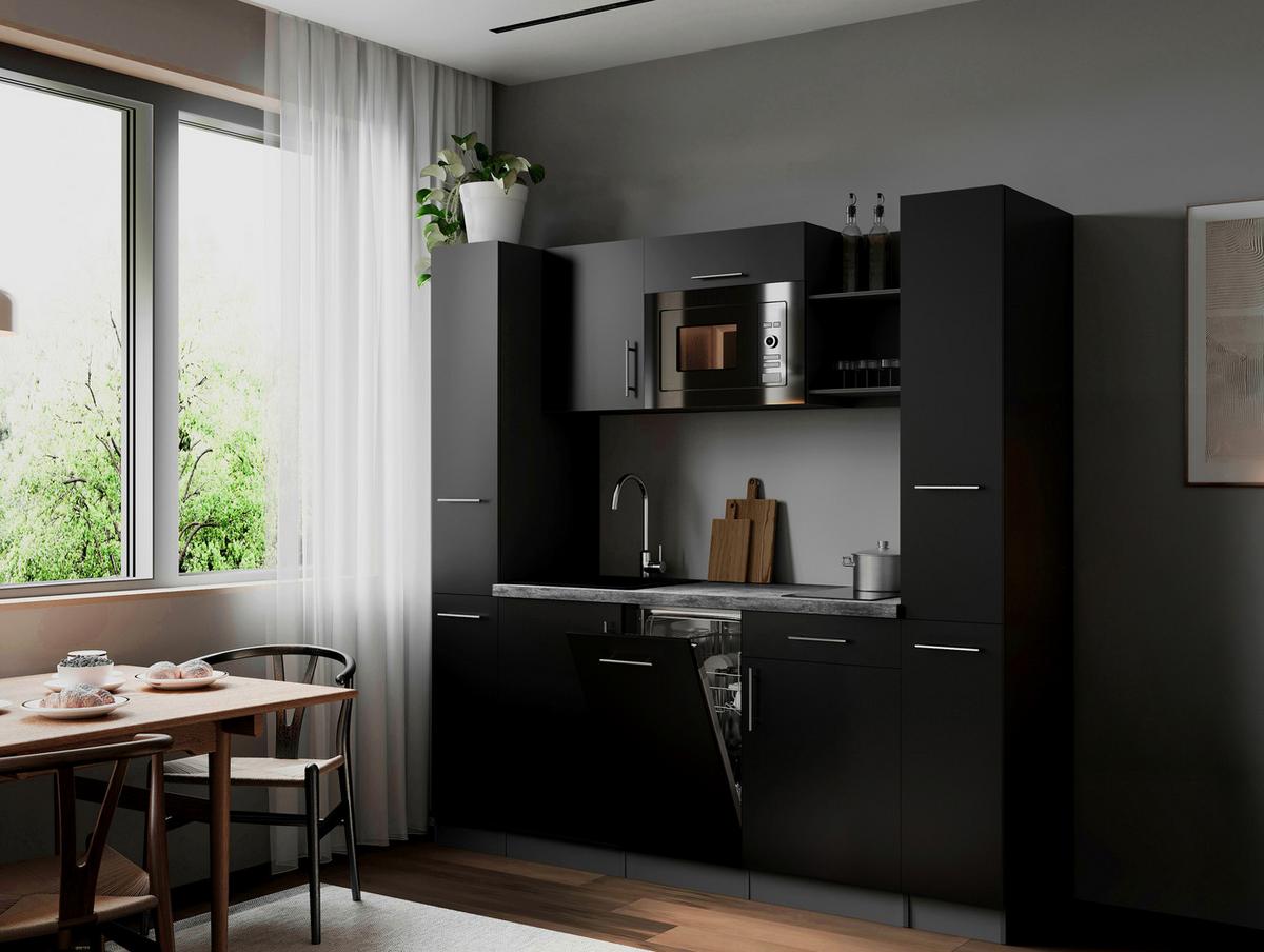 Küchenblock Oliver m. Geräten Schwarz - Schwarz/Grau, Trend, Holzwerkstoff/Metall (205cm) - Respekta