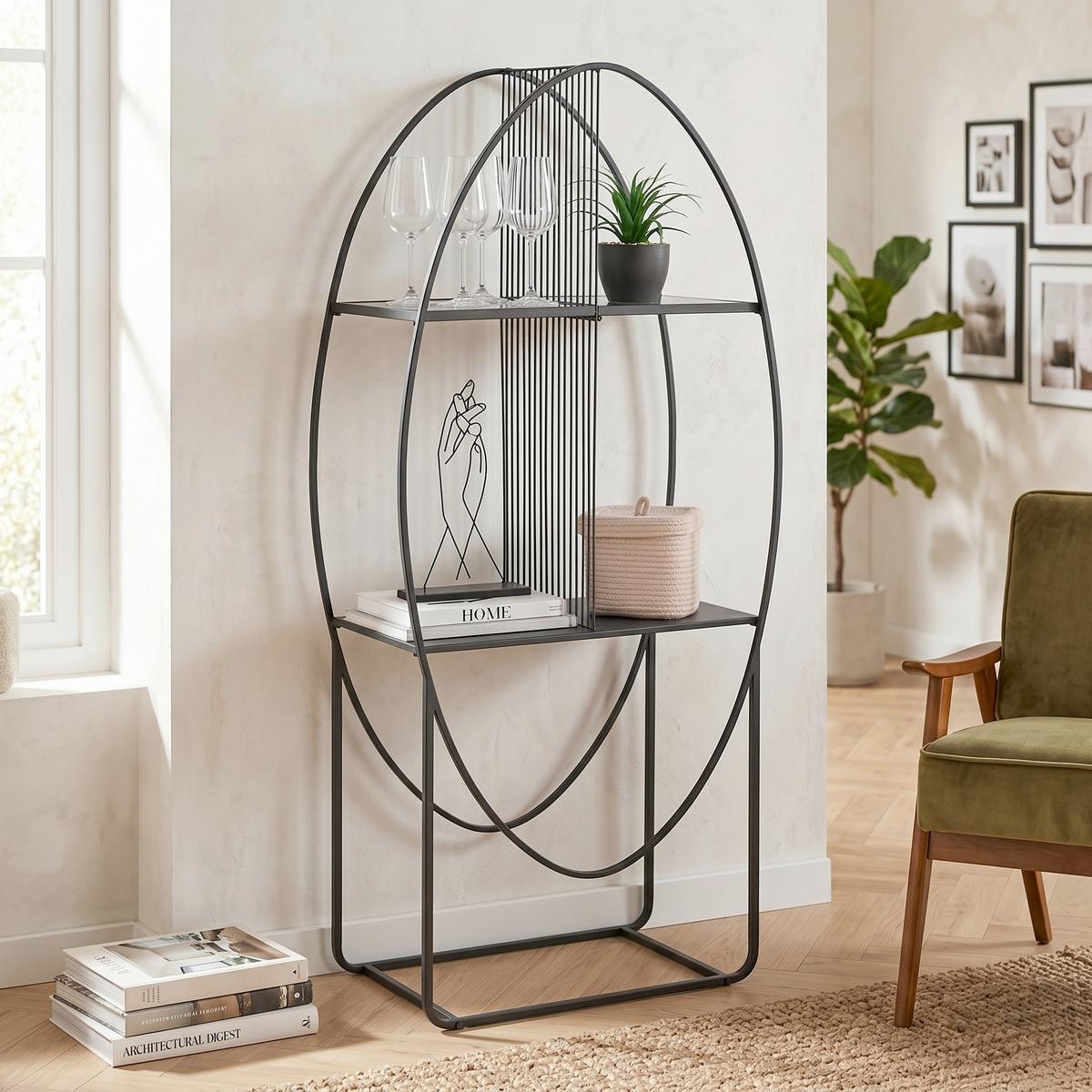 Regal Chase Schwarz - Schwarz, MODERN, Glas/Metall (65/140/32cm) - Premium Living