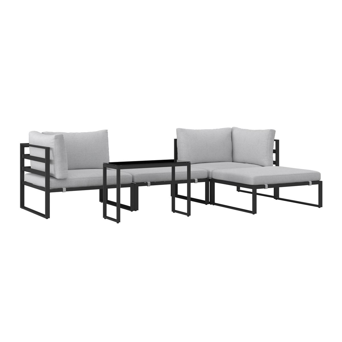 Loungegarnitur Valentina Hellgrau Metall/Textil/Glas - Hellgrau/Schwarz, Modern, Glas/Textil (90/65/74cm) - Bessagi Garden