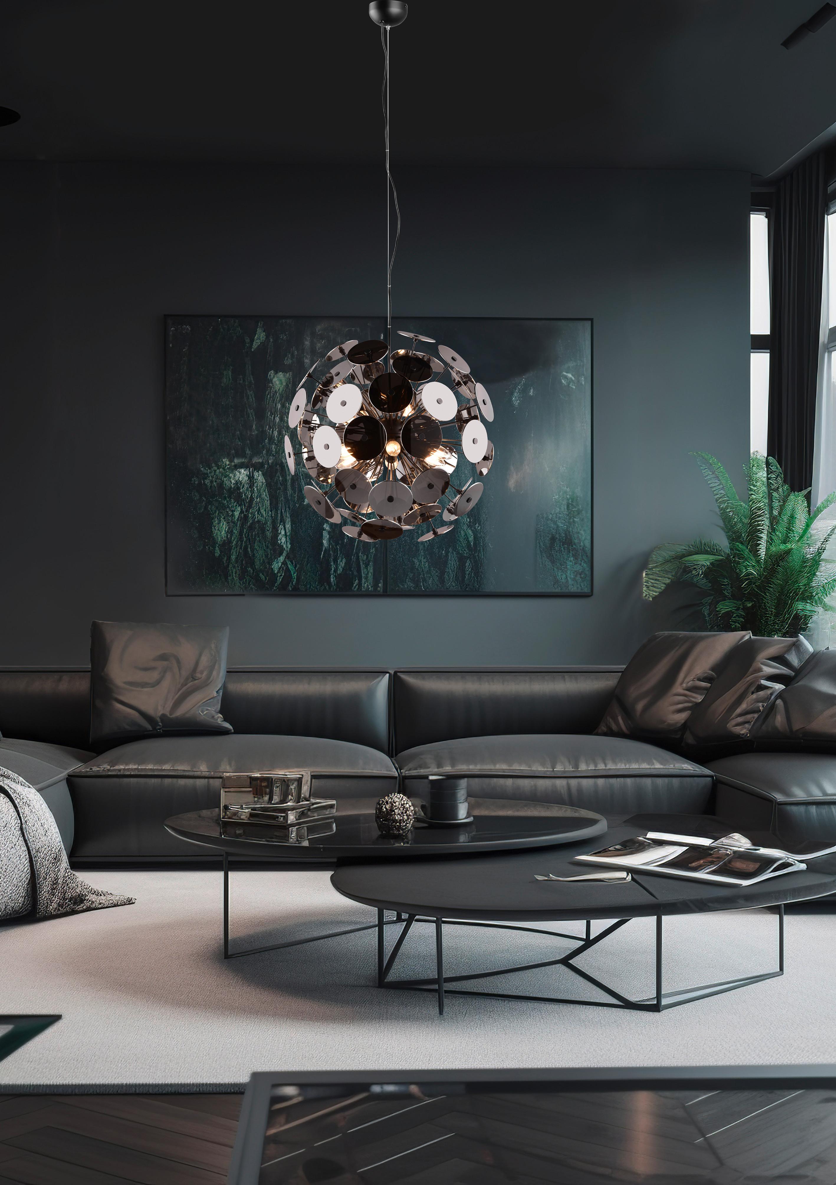 Pendelleuchte Discalgo in Schwarz/Chom max. 40 Watt - Chromfarben/Schwarz, Design, Glas/Metall (54/150cm) - Trio Leuchten