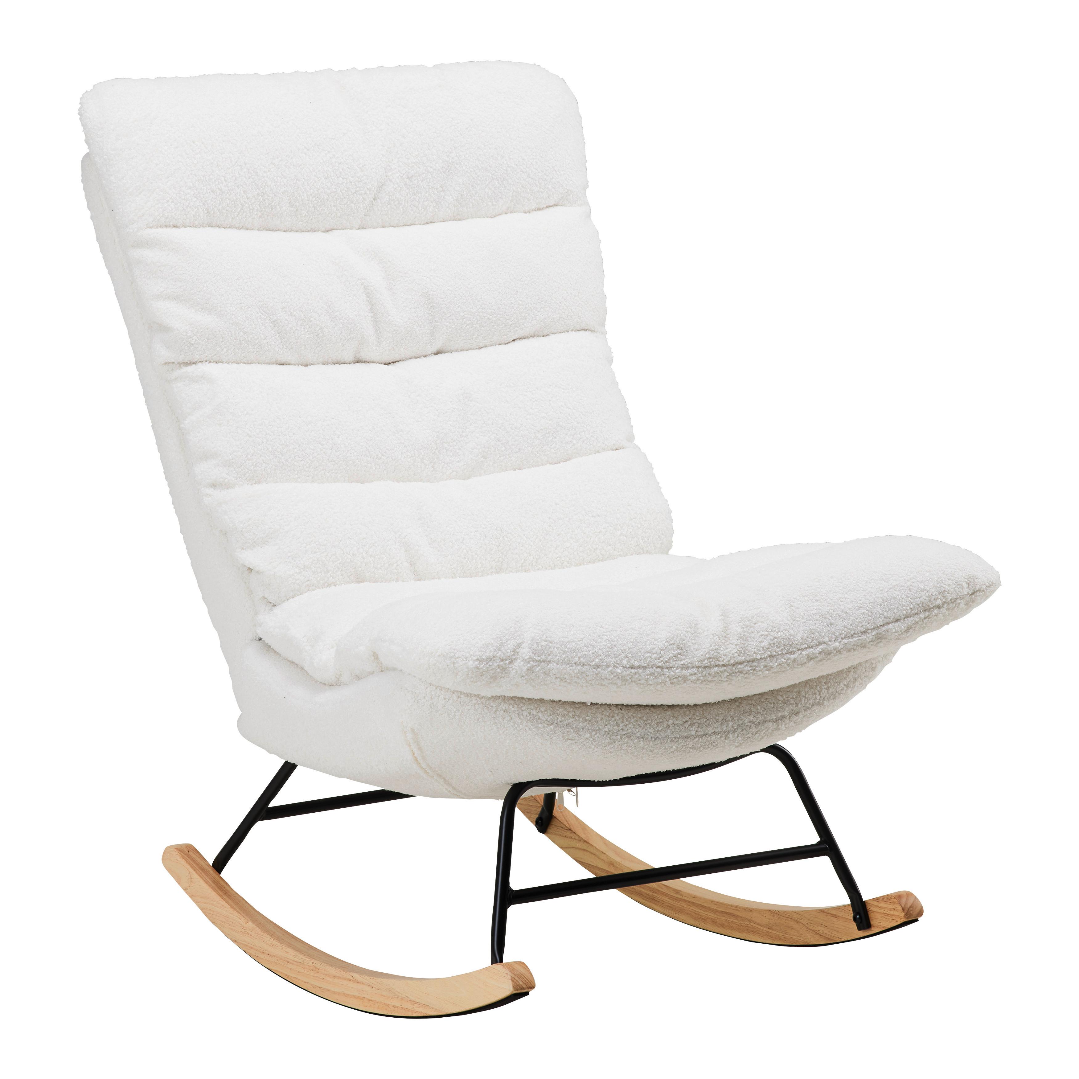 Schaukelsessel Devin Weiß Webstoff - Weiß/Naturfarben, MODERN, Holz/Textil (71/100/103cm) - Bessagi Home