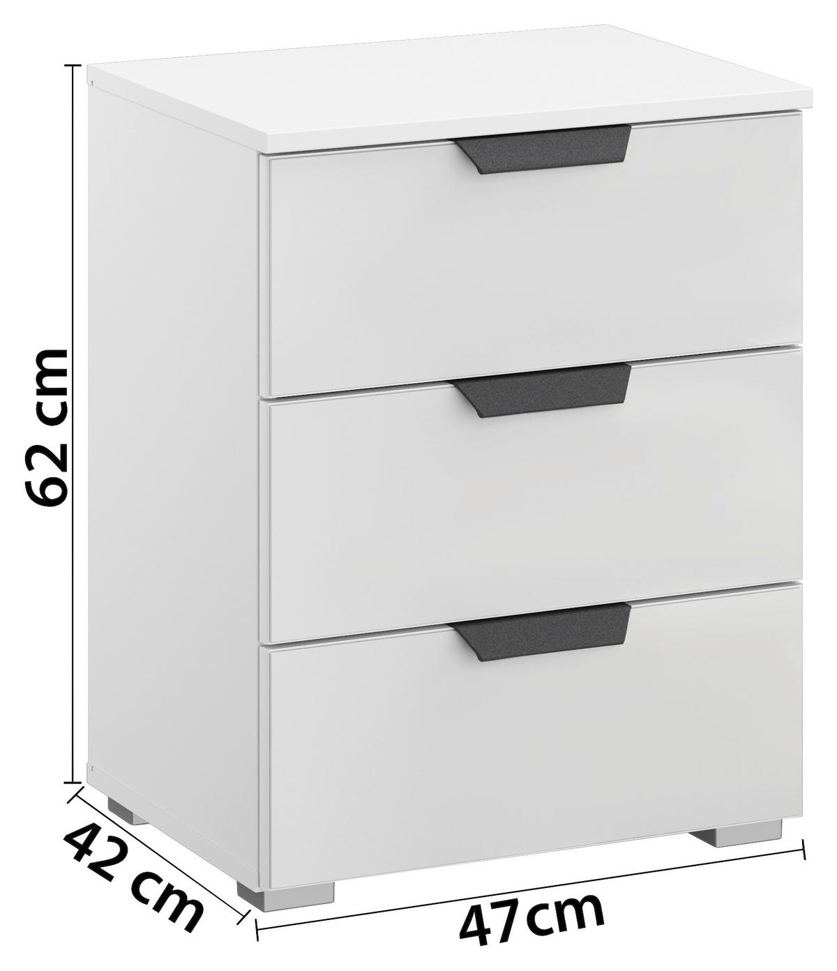 NOPTIERA ARTEMIS - alb/alb lucios intens, Modern, sticlă/material pe bază de lemn (47/62/42cm) - Modern Living