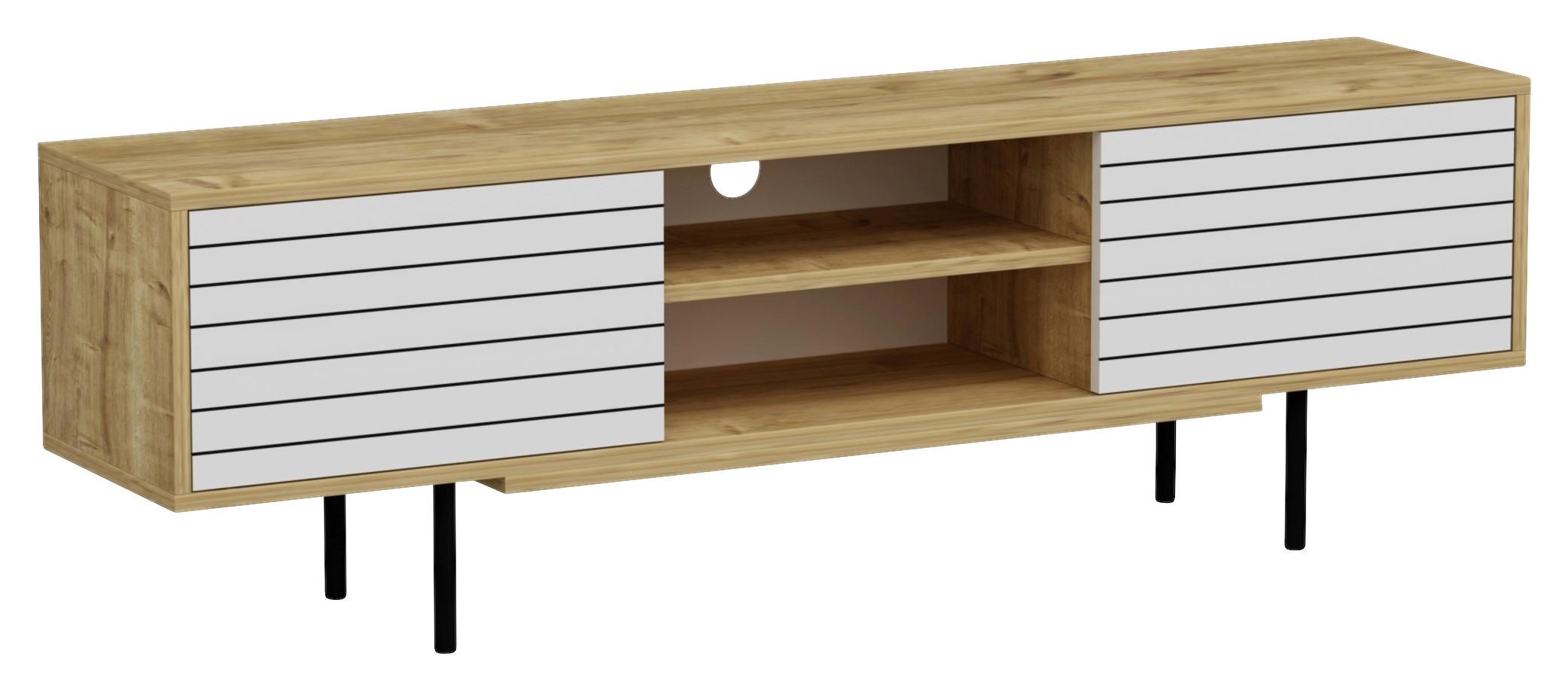 Lowboard Apollo Eichen farben/Weiß B: ca. 160 cm - Eichefarben/Schwarz, Design, Holzwerkstoff (160/50,5/35cm) - Livetastic