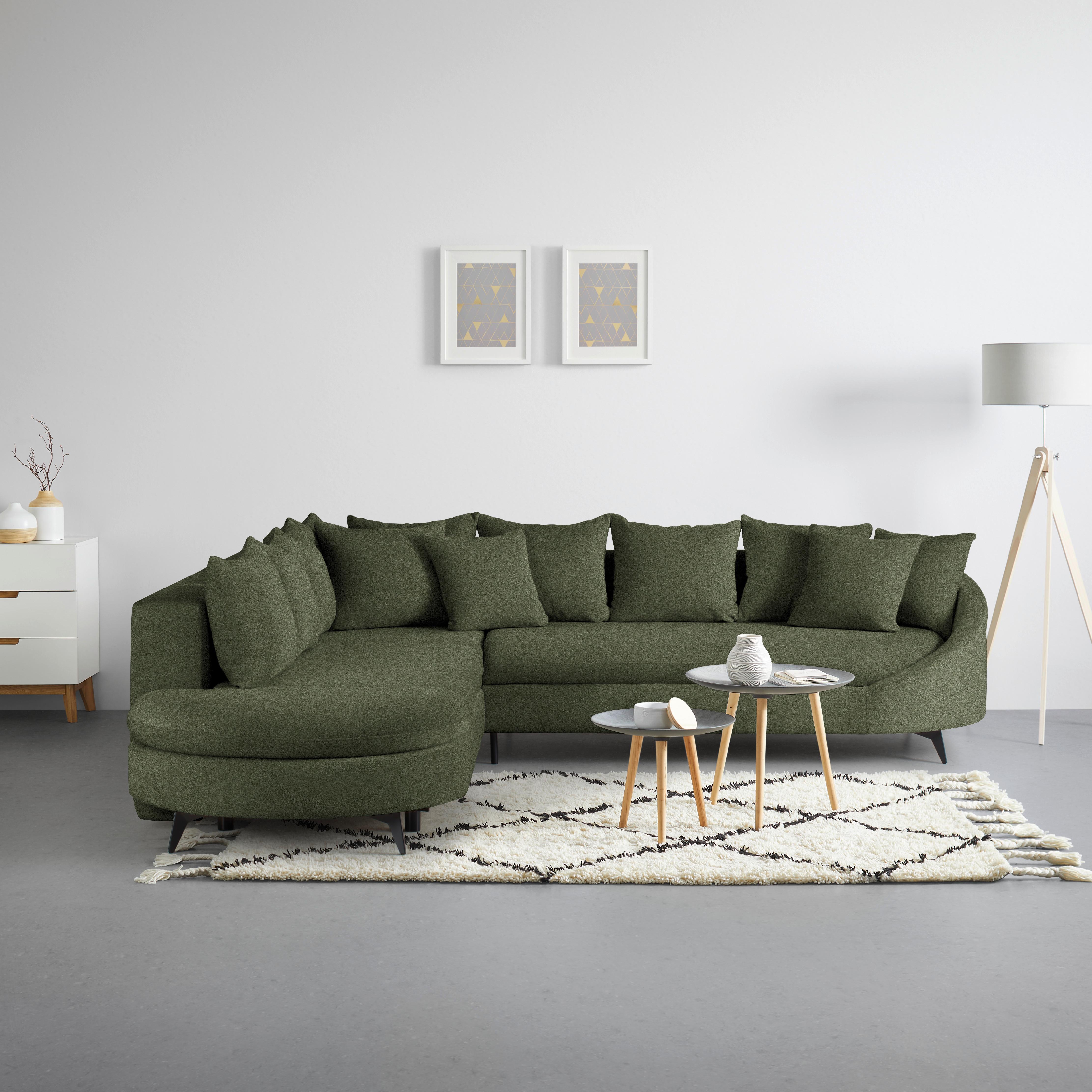 Ecksofa Axel Olivgrün - Schwarz/Olivgrün, MODERN, Textil/Metall (250/87/291cm) - Mömax