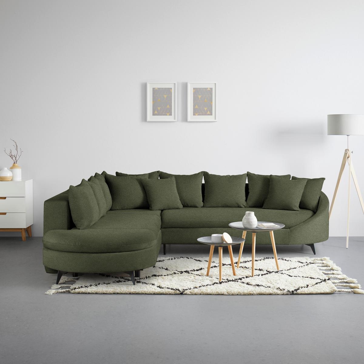 Ecksofa Axel Olivgrün - Schwarz/Olivgrün, MODERN, Textil/Metall (250/87/291cm) - Mömax