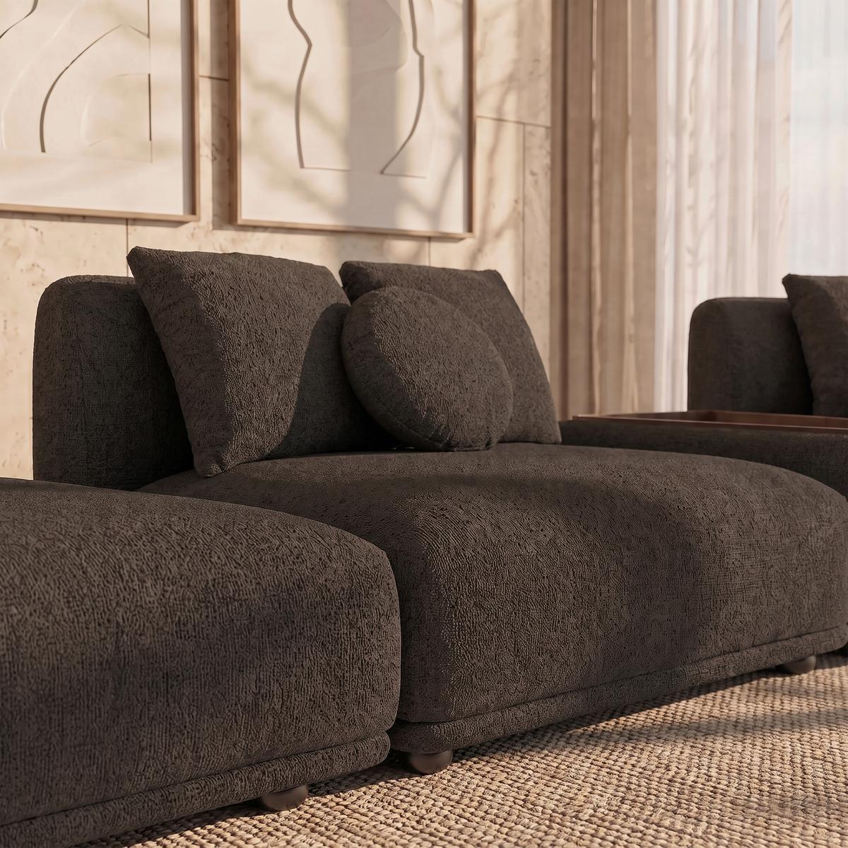 Couchtisch Kira Chenille Braun / Walnuss - Schwarz/Braun, MODERN, Holz/Textil (86/43/86cm) - Bessagi Home