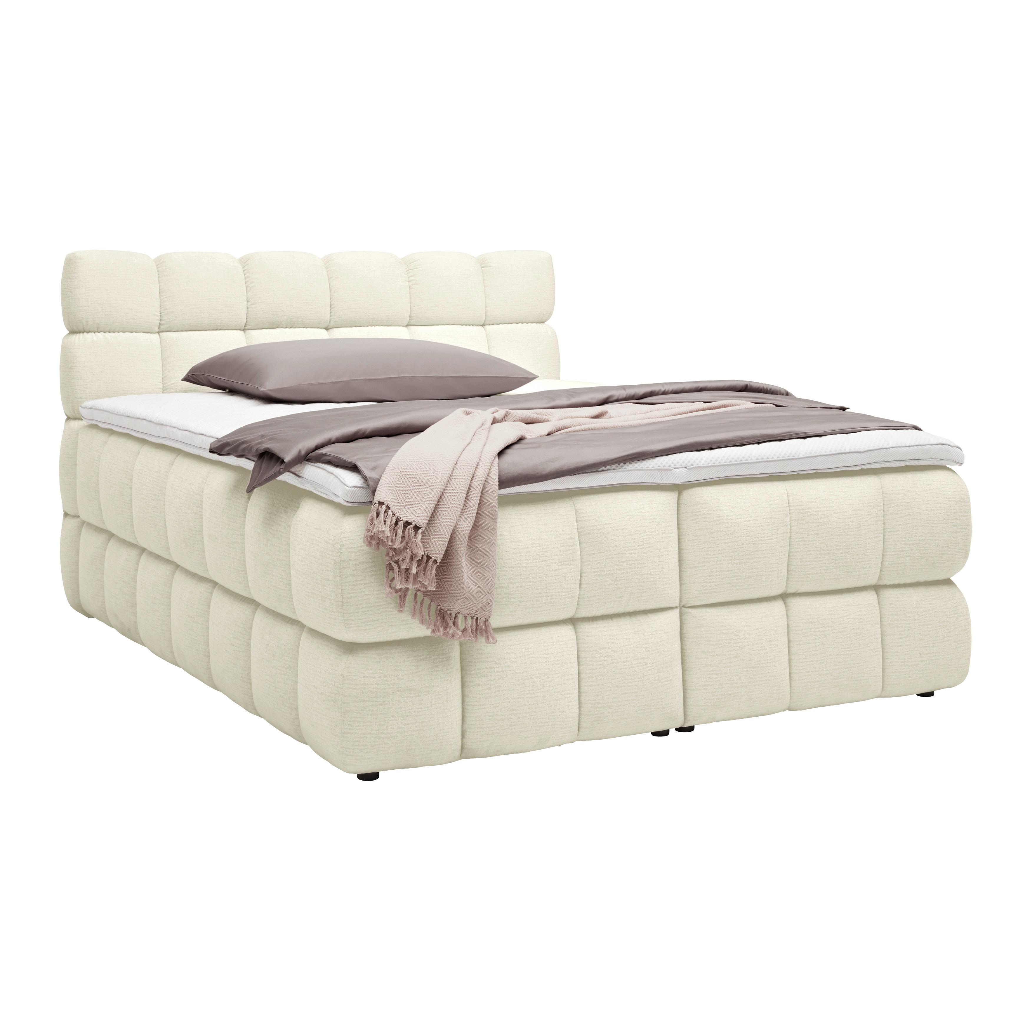 Boxspringbett Bubble Box Ecru ca. 180x200cm - Ecru/Schwarz, KONVENTIONELL, Holz/Textil (180/200cm) - Premium Living
