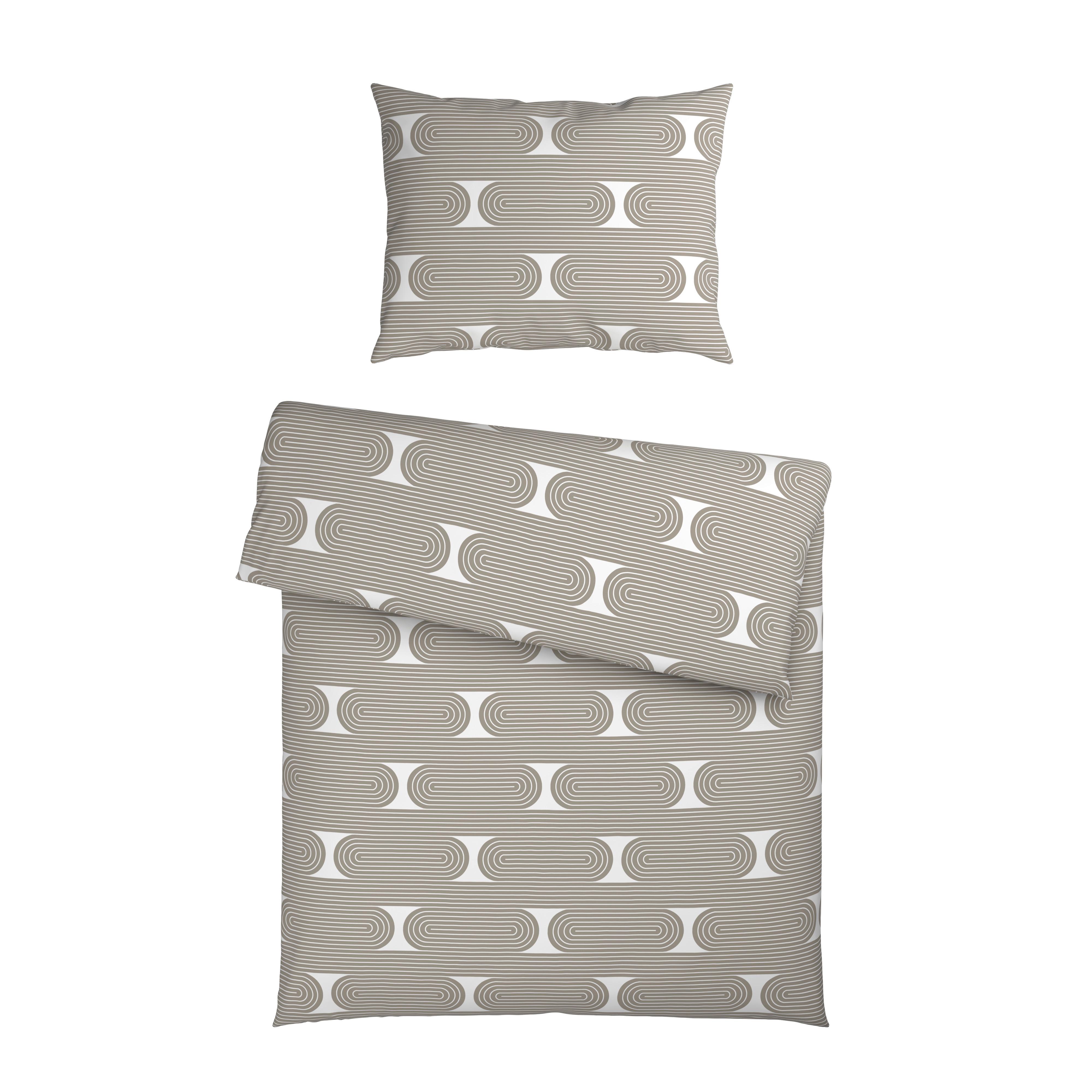 Bettwäsche Retro Weiß/Graubraun ca. 140x200cm - Graubraun/Weiß, MODERN, Textil (140/200cm) - Mömax