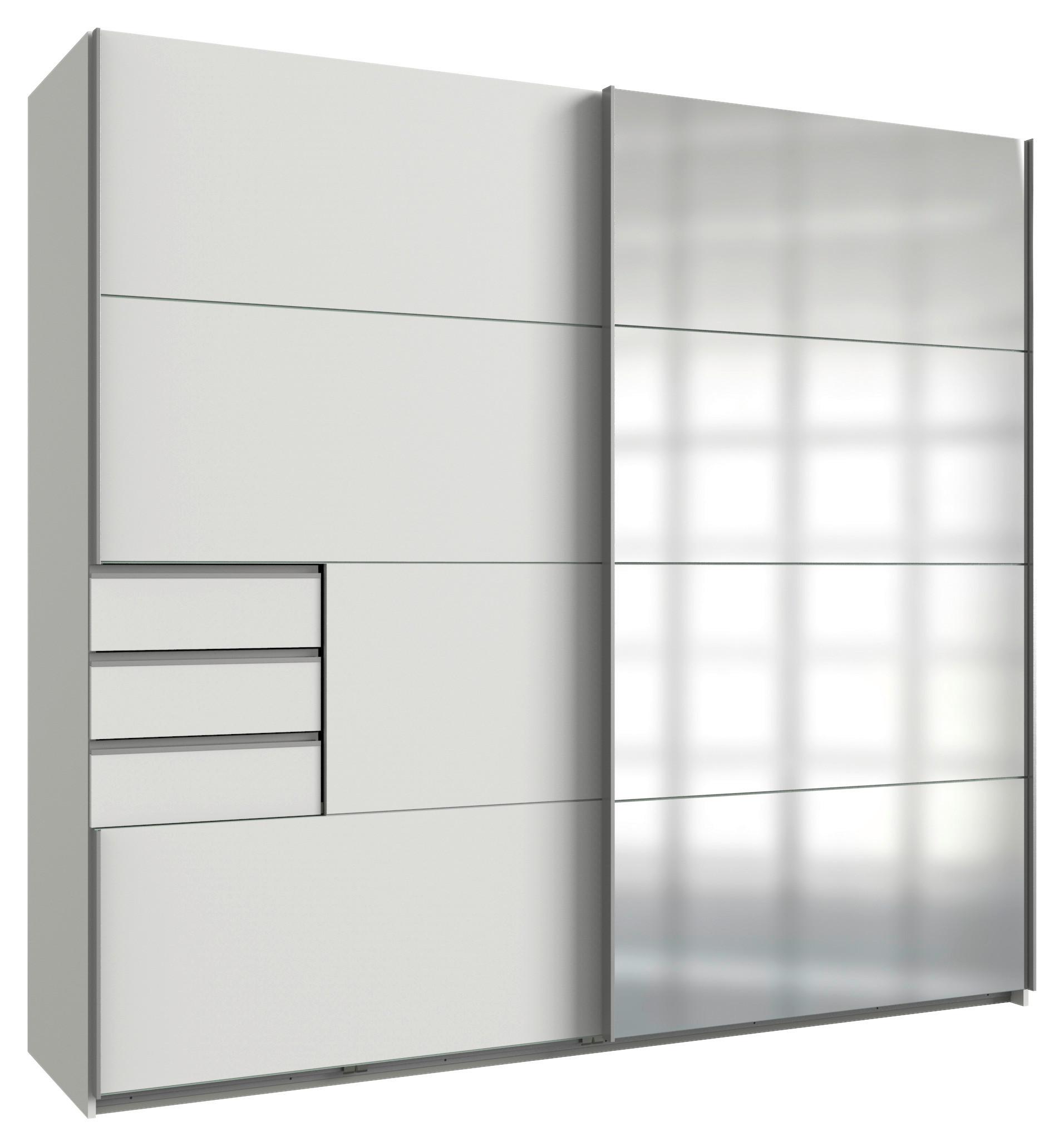 DULAP CU UșI CULISANTE SAIGON - argintiu/alb, Konventionell, sticlă/material pe bază de lemn (225/208/64cm) - Premium Living