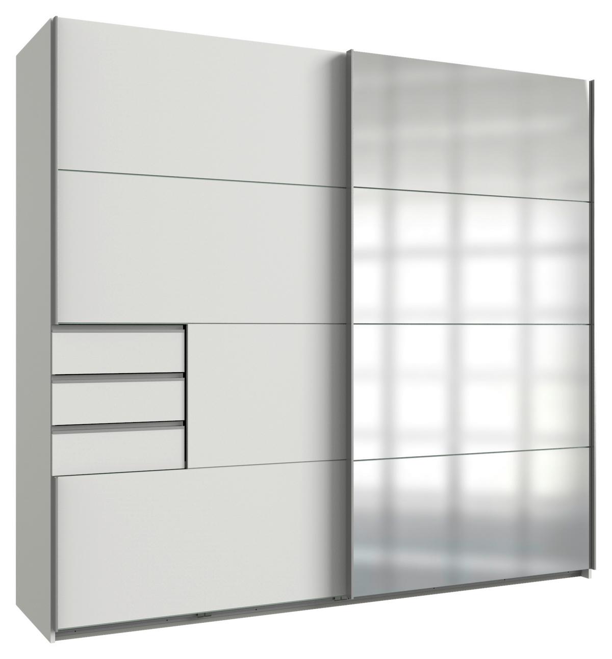 DULAP CU UșI CULISANTE SAIGON - argintiu/alb, Konventionell, sticlă/material pe bază de lemn (225/208/64cm) - Premium Living