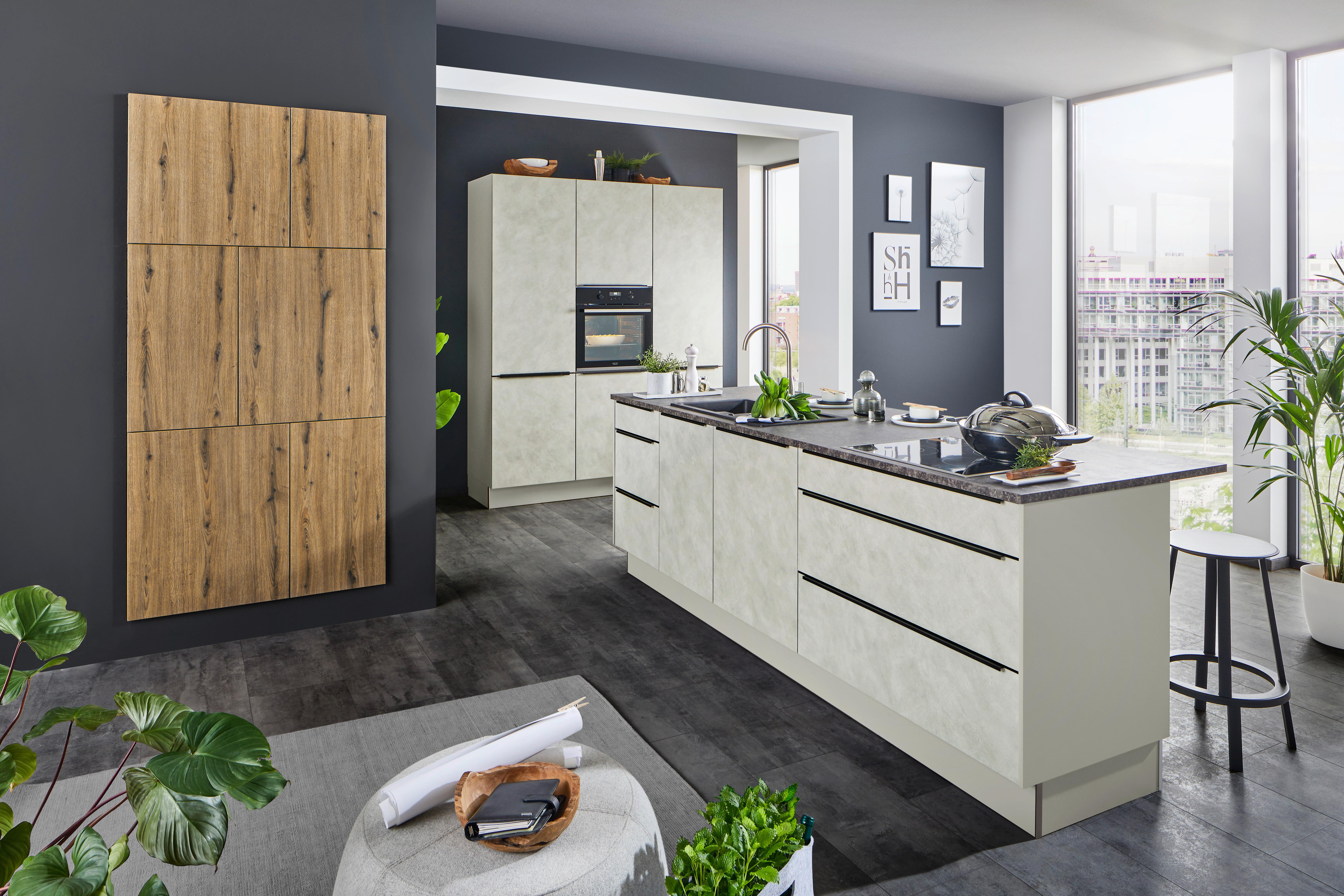 Einbauküche Focus / Manhattan in Grau / Eichefarben - Eichefarben/Grau, MODERN, Holzwerkstoff - Nolte Küchen
