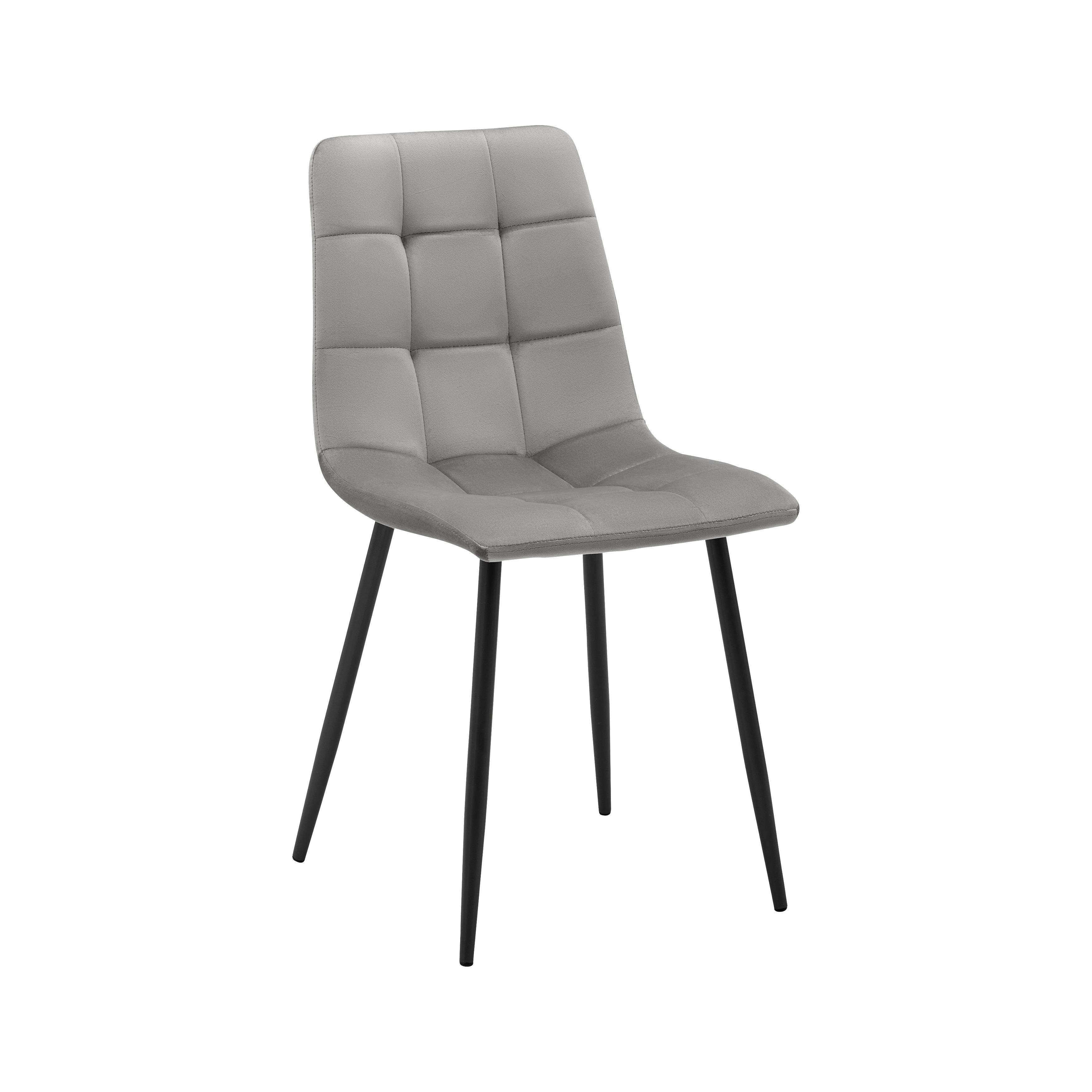 Stuhl "Ria", Samtbezug, grau, Gepolster - Schwarz/Grau, MODERN, Textil/Metall (43,5/87/54cm) - Bessagi Home