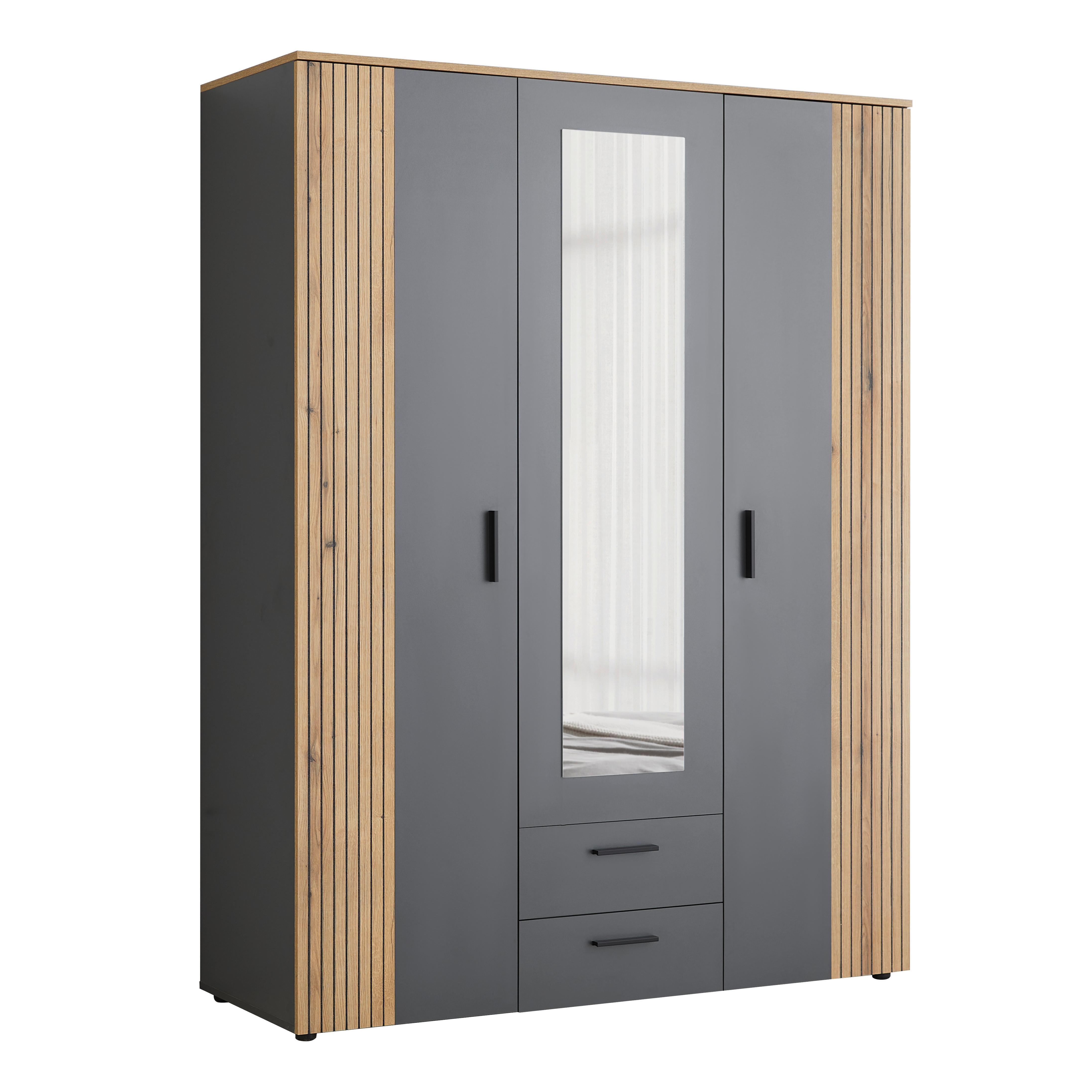 Kleiderschrank Cadix Anthrazit/Eichefarben - Eichefarben/Anthrazit, Konventionell, Holzwerkstoff/Kunststoff (150/200/55cm) - Mömax
