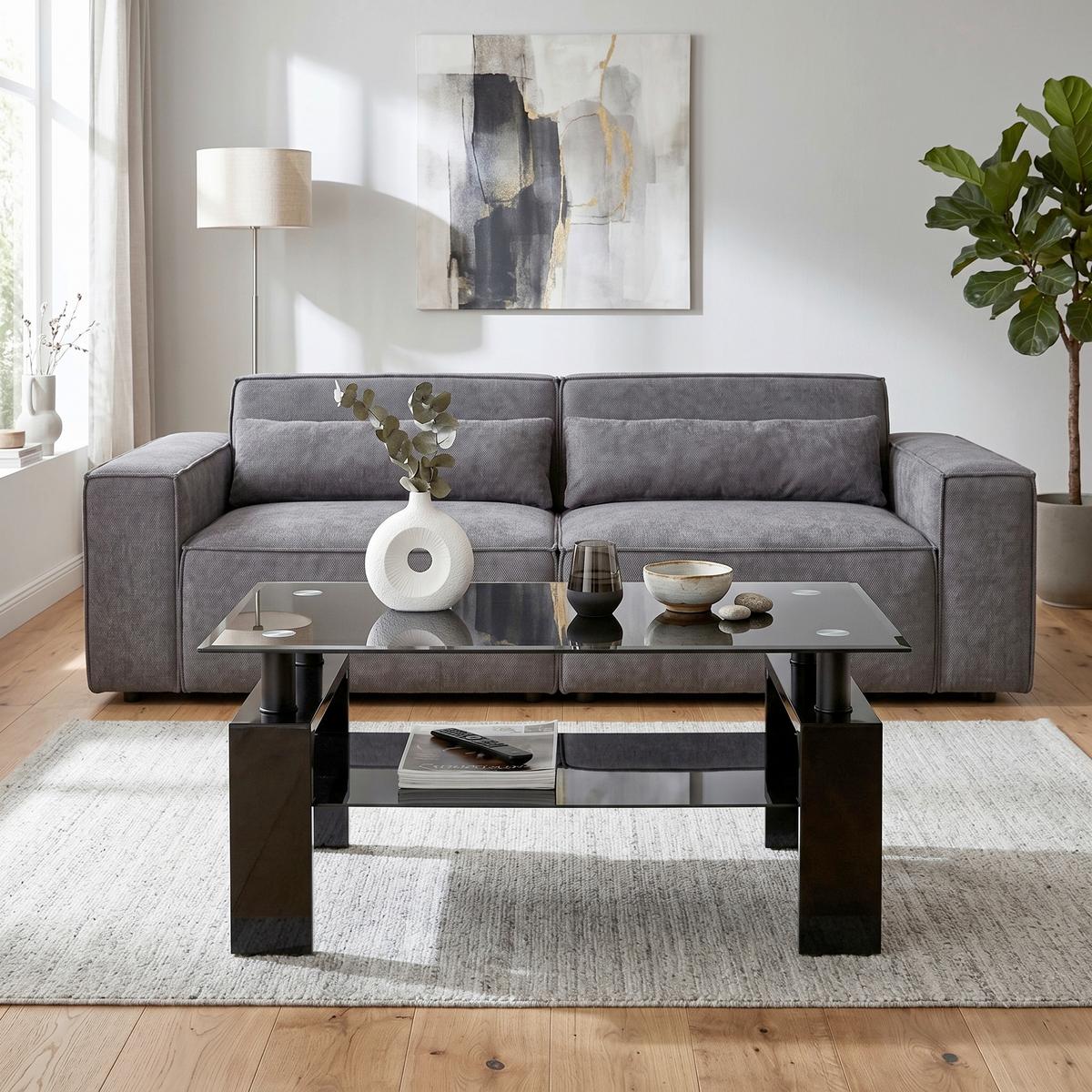 Stolić Intro - crna, Moderno, staklo/drvni materijal (100/60/45cm) - Modern Living
