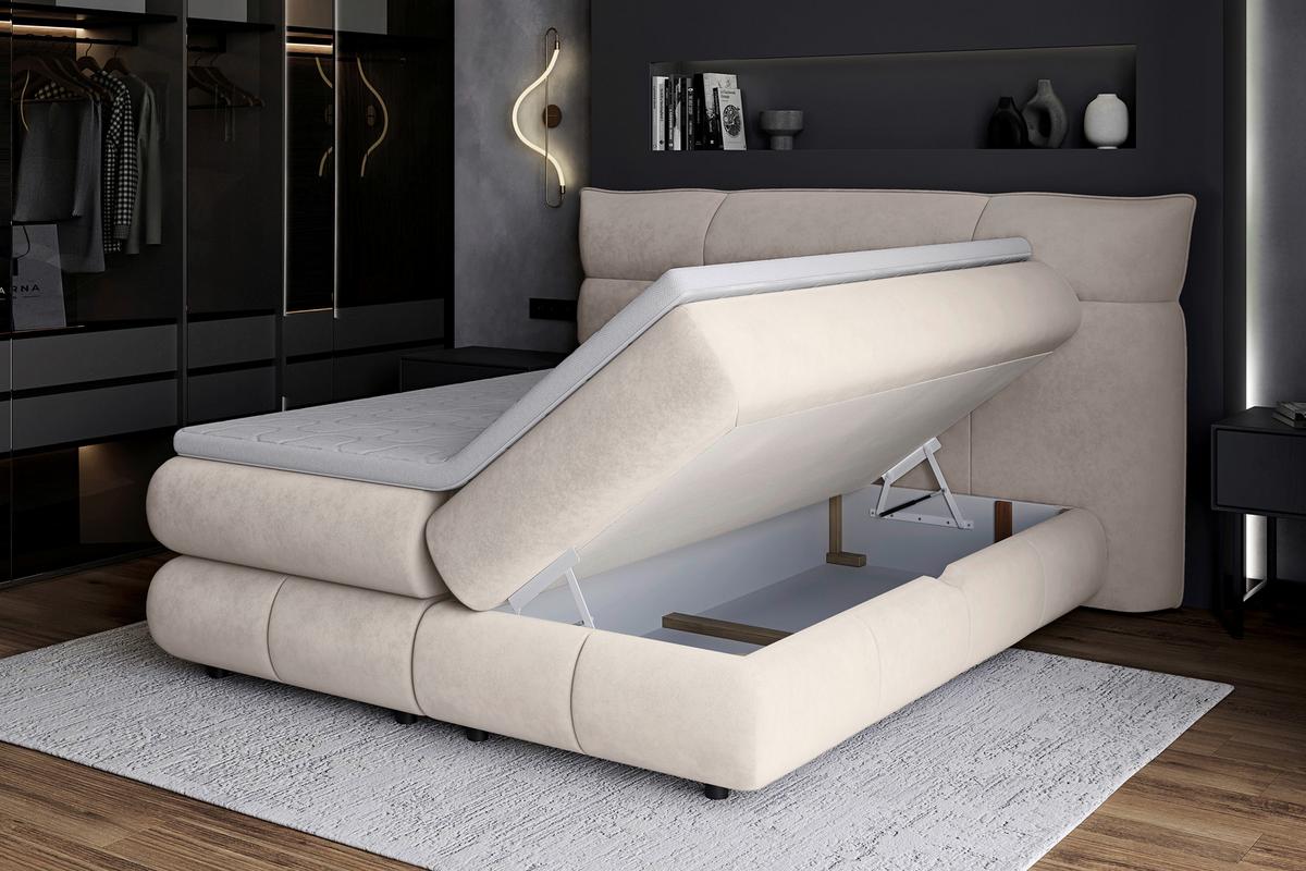 Boxspring Krevet Carmelo - bež/crna, Trend, tekstil/plastika (140/200cm) - Premium Living