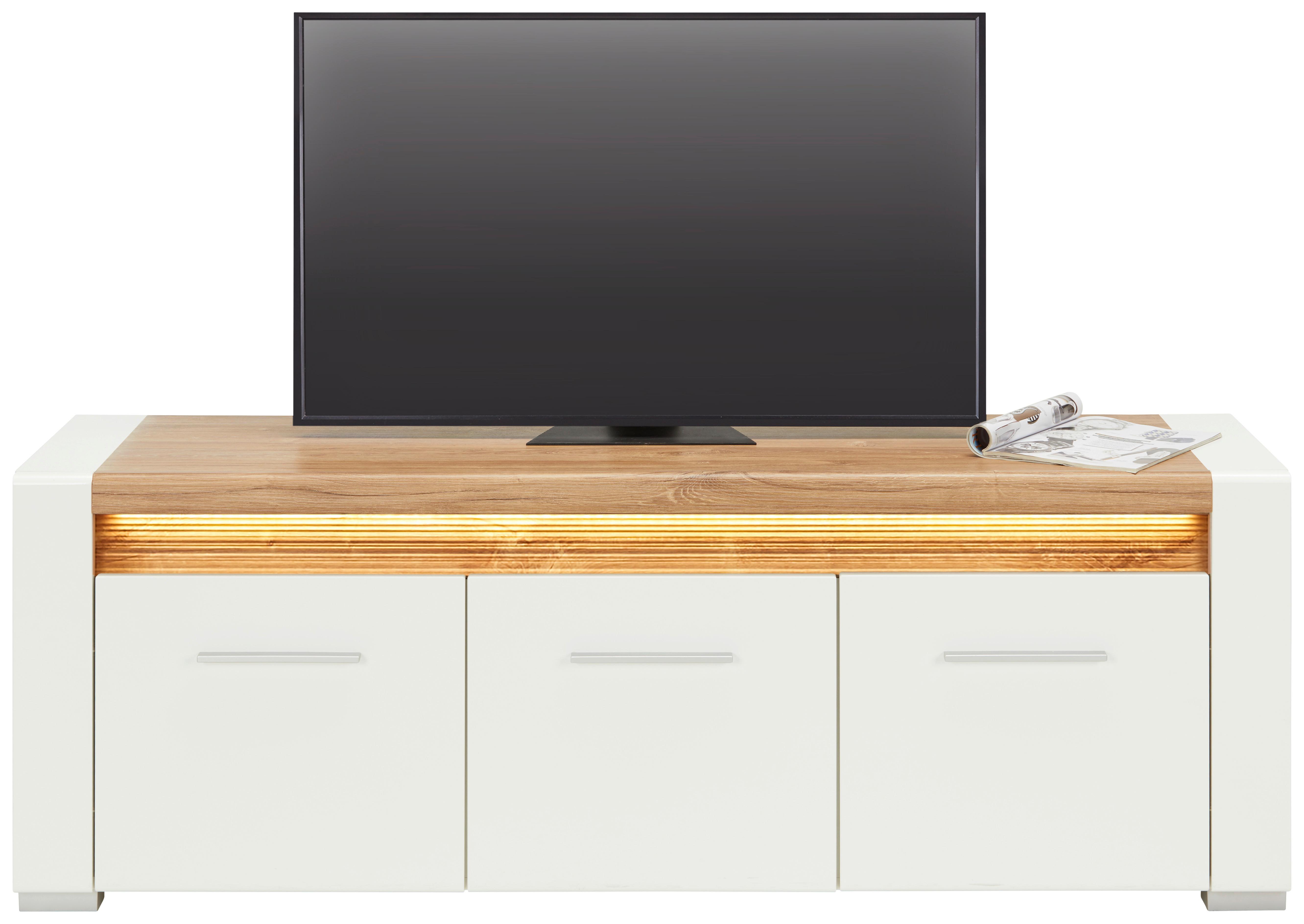 MEDIABÄNK LEONARDO - vit/kromfärg, Modern, metall/trämaterial (160/56/45cm) - Mömax