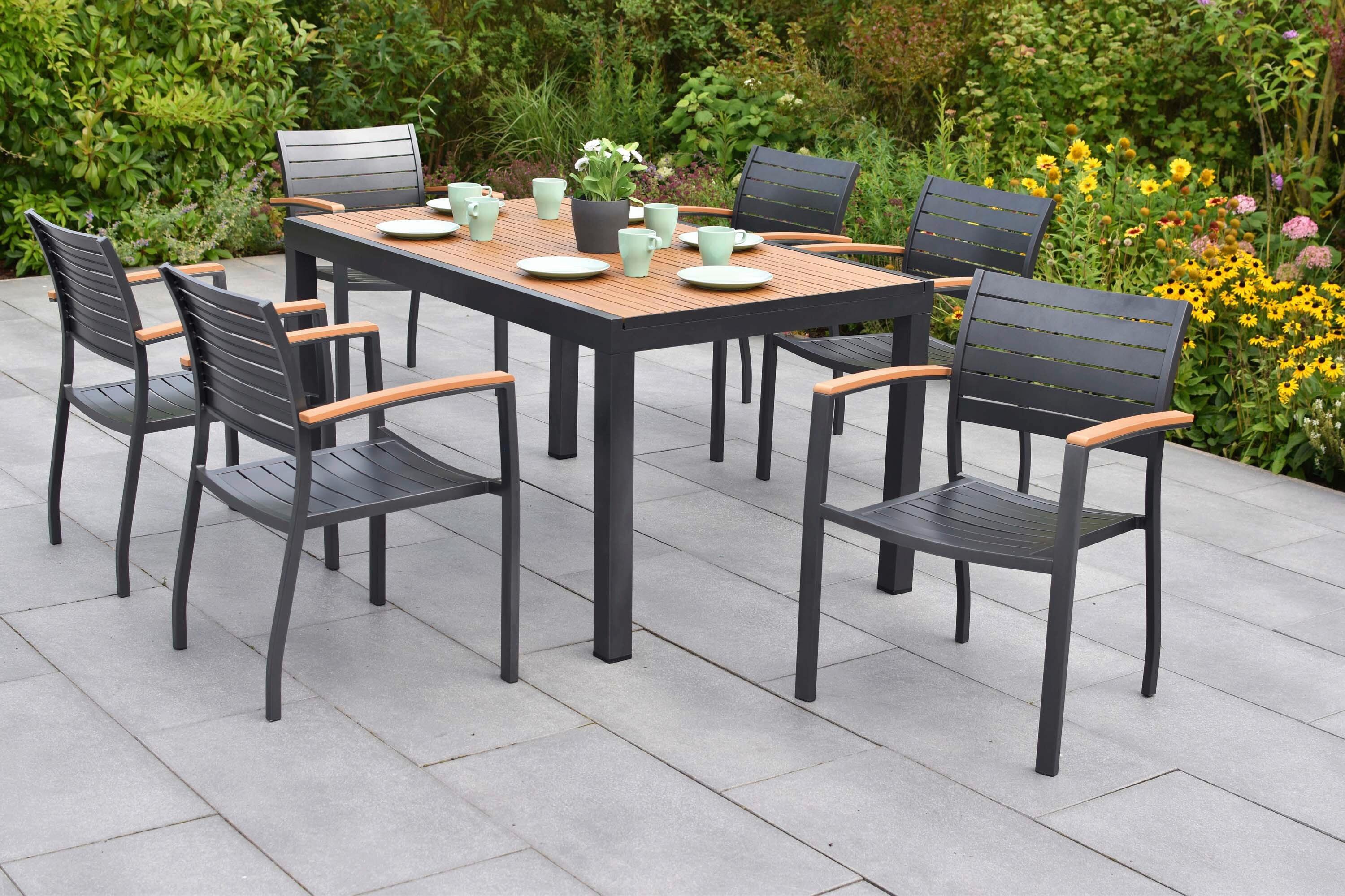 Gartentischgruppe Astros 7-tlg. Graphitfarben - Graphitfarben/Naturfarben, KONVENTIONELL, Kunststoff/Metall - Gardenson