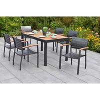 Gartentischgruppe Astros 7-tlg. Graphitfarben - Graphitfarben/Naturfarben, KONVENTIONELL, Kunststoff/Metall - Gardenson