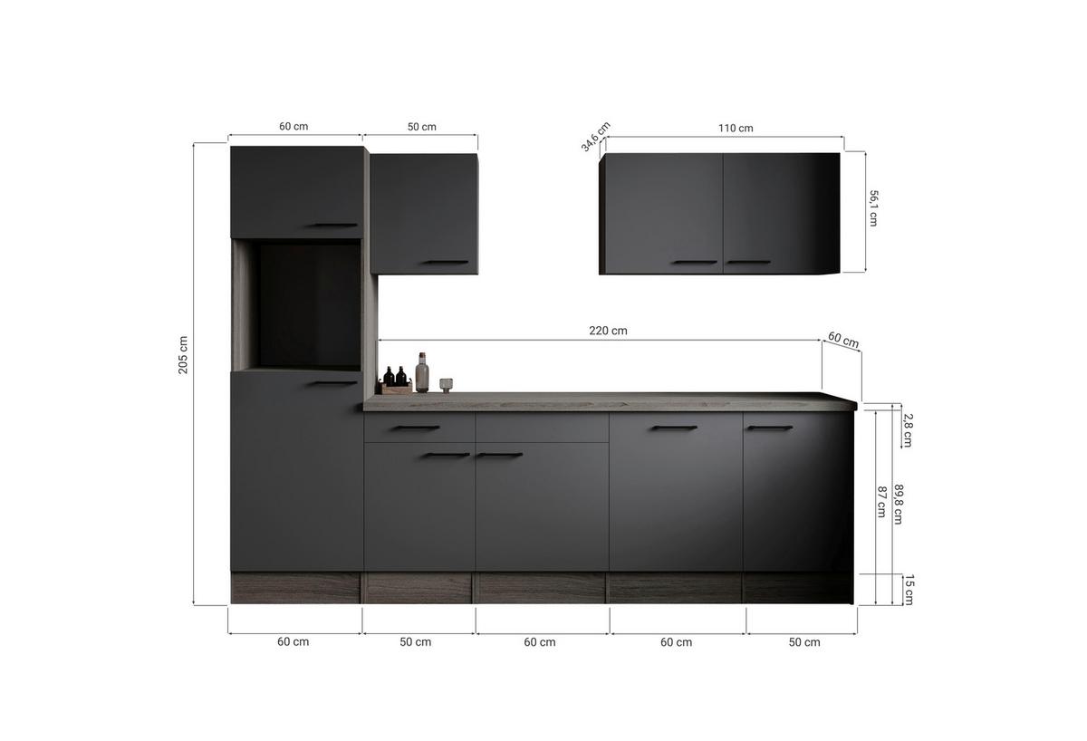 Kuhinjski Blok Brez Aparatov Oliver, 280cm - črna/siva, Design, kovina/leseni material (280cm) - Respekta