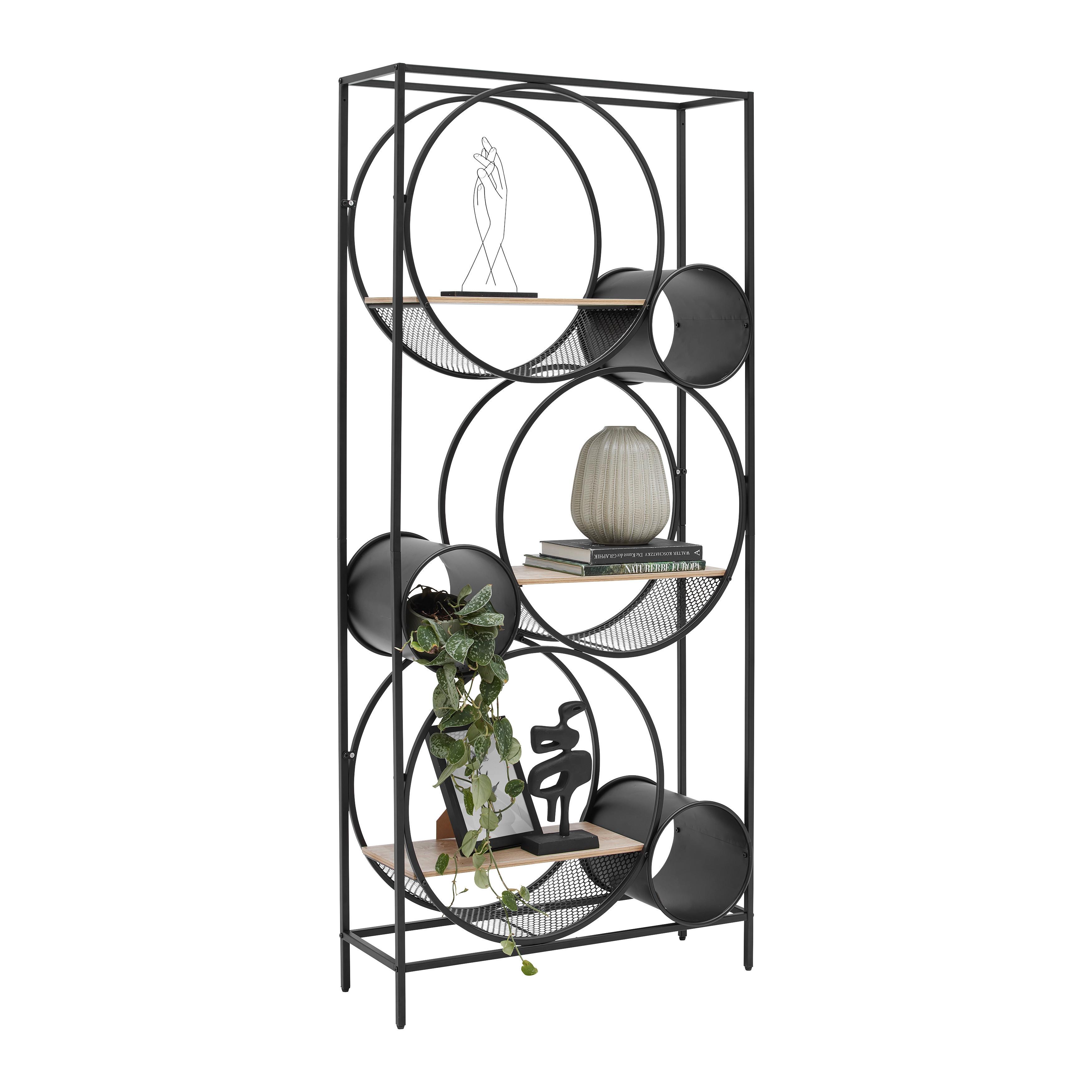 REGAL CIRCLE -STUDIO- - Schwarz/Naturfarben, Modern, Holzwerkstoff/Metall (84/186/30cm) - Premium Living