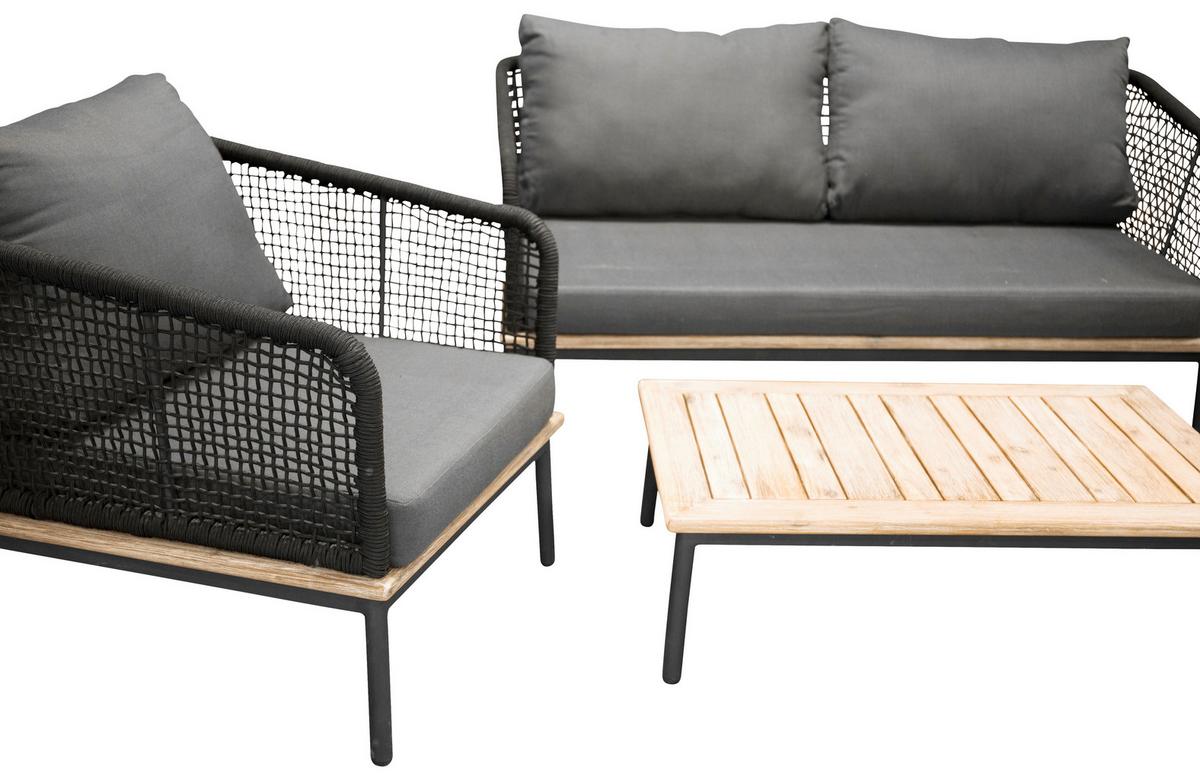 Loungegarnitur Andorra ca. 79,5x148 cm Schwarz - Schwarz, KONVENTIONELL, Kunststoff (79,5/148cm) - Gardenson