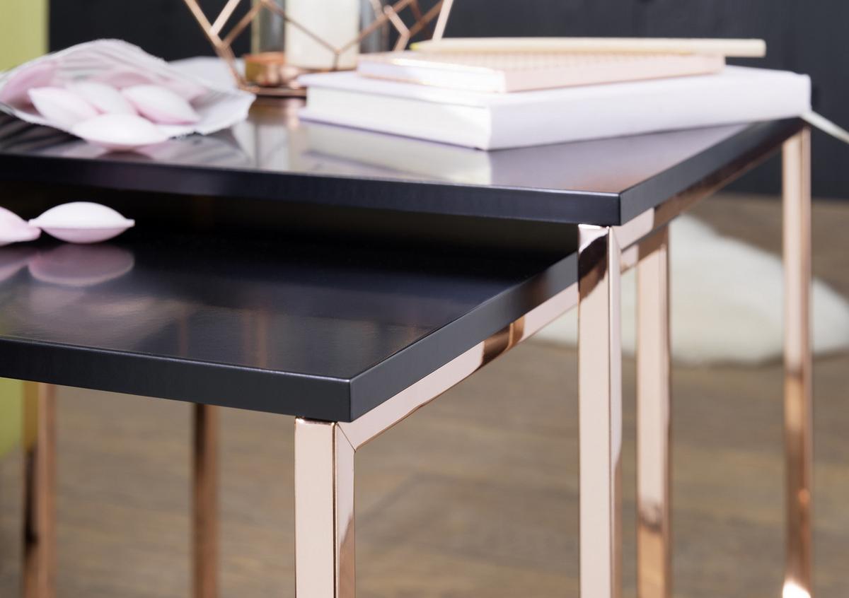 Satztisch "Cala", 2-er Set, schwarz - Schwarz/Kupferfarben, Design, Holzwerkstoff/Metall (40/40/42cm) - MID.YOU