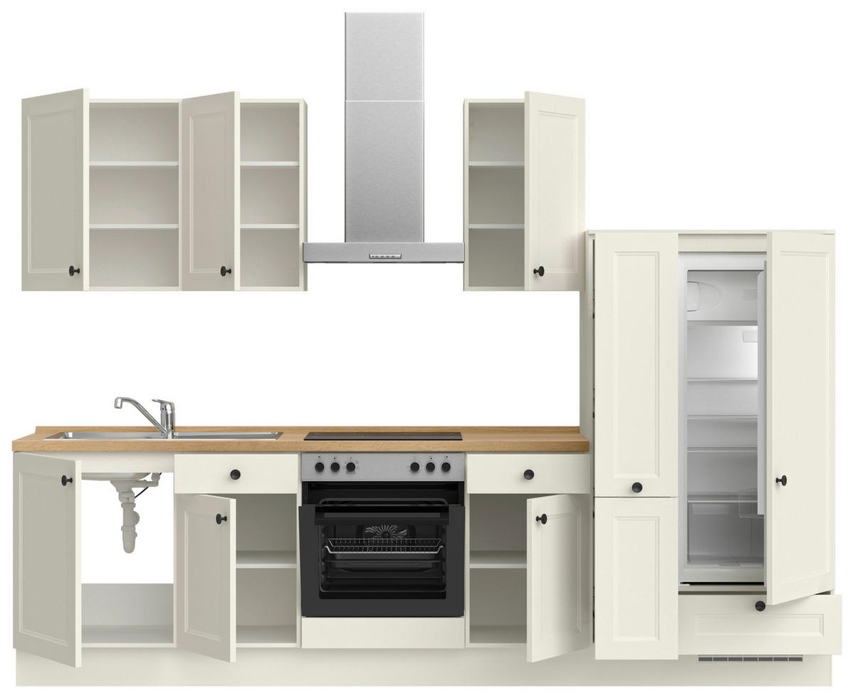 Küchenblock Cascada Low m. Geräten Weiß - Eichefarben/Schwarz, MODERN, Holzwerkstoff/Metall (300cm) - Nobilia