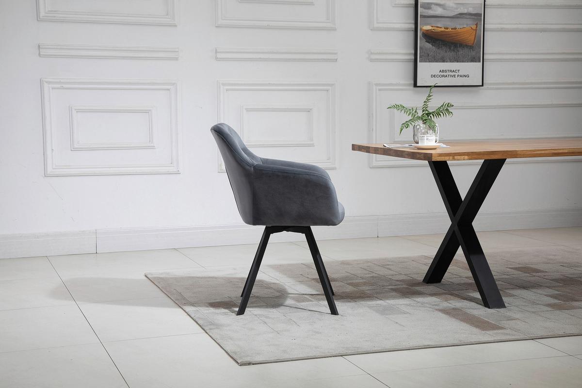 Naslanjač Samt, Siva, Vrtljiv - siva/črna, Moderno, kovina/tekstil (61/85/62cm) - Livetastic