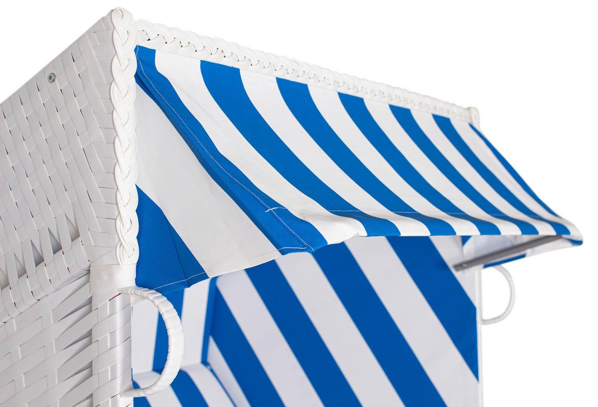 Strandkorb Ostsee Fehmarn Blau,Weiß ca. 124x159x87cm - Blau/Weiß, Basics, Holz/Kunststoff (124/159/87cm) - Gardenson