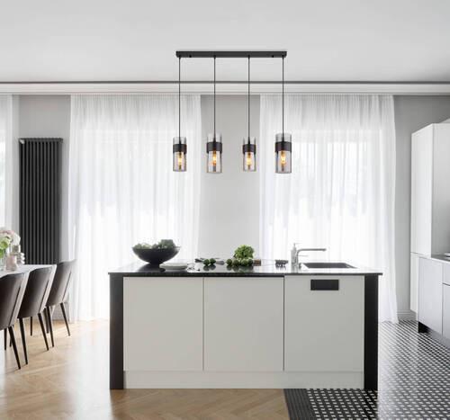 SUSPENSION 15718-4 - Schwarz, Design, Glas/Textil (92/12,3/150cm) - Globo