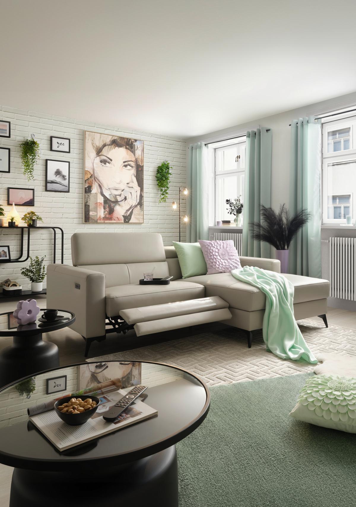 Ecksofa Bari Beige - beige/noir, Konventionell, cuir/métal (214/75-95/102-163cm) - Mömax