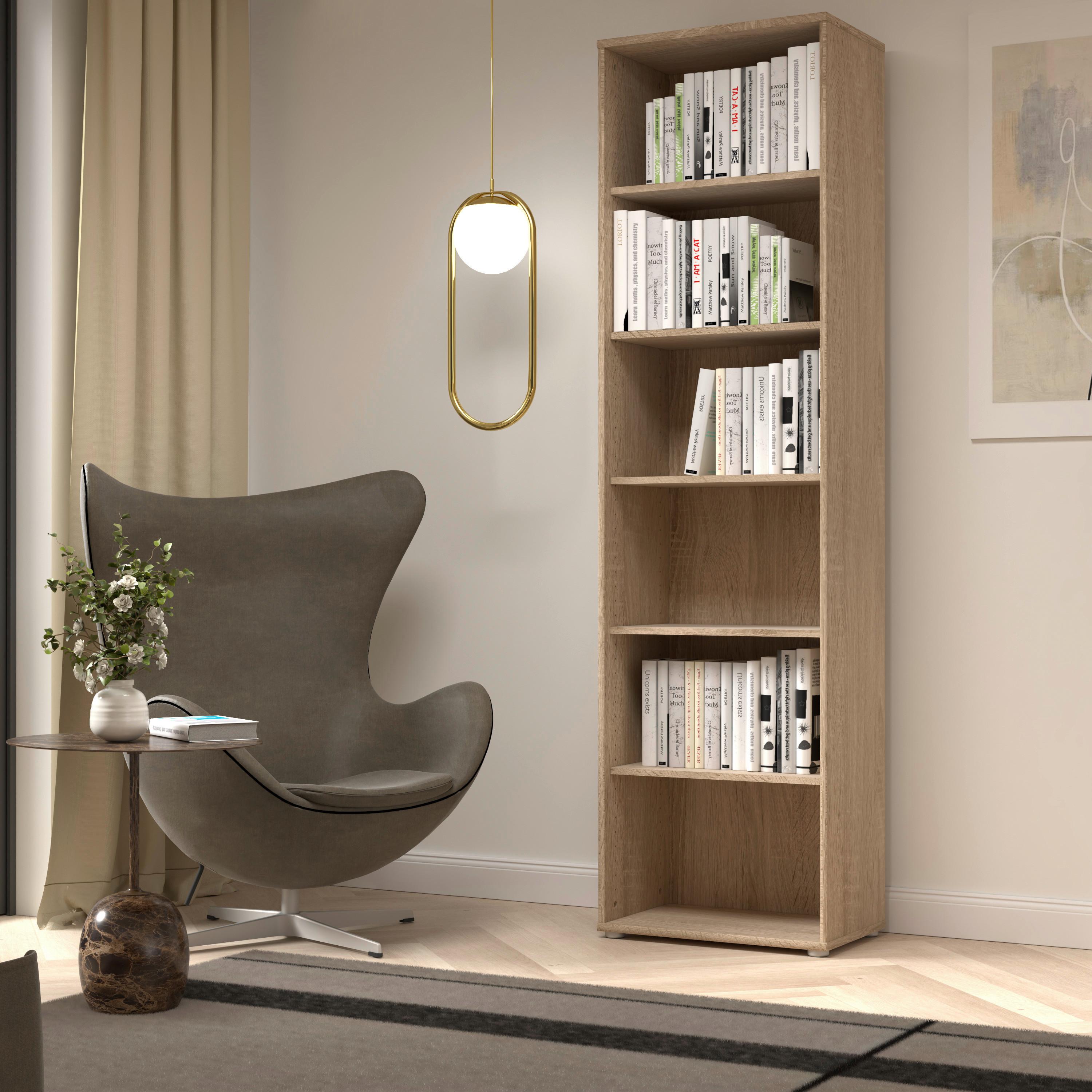 Regal Tempra 2, Barva Hrasta Sonoma - barve aluminija/hrast sonoma, Basics, leseni material (54/198/35cm) - Mömax