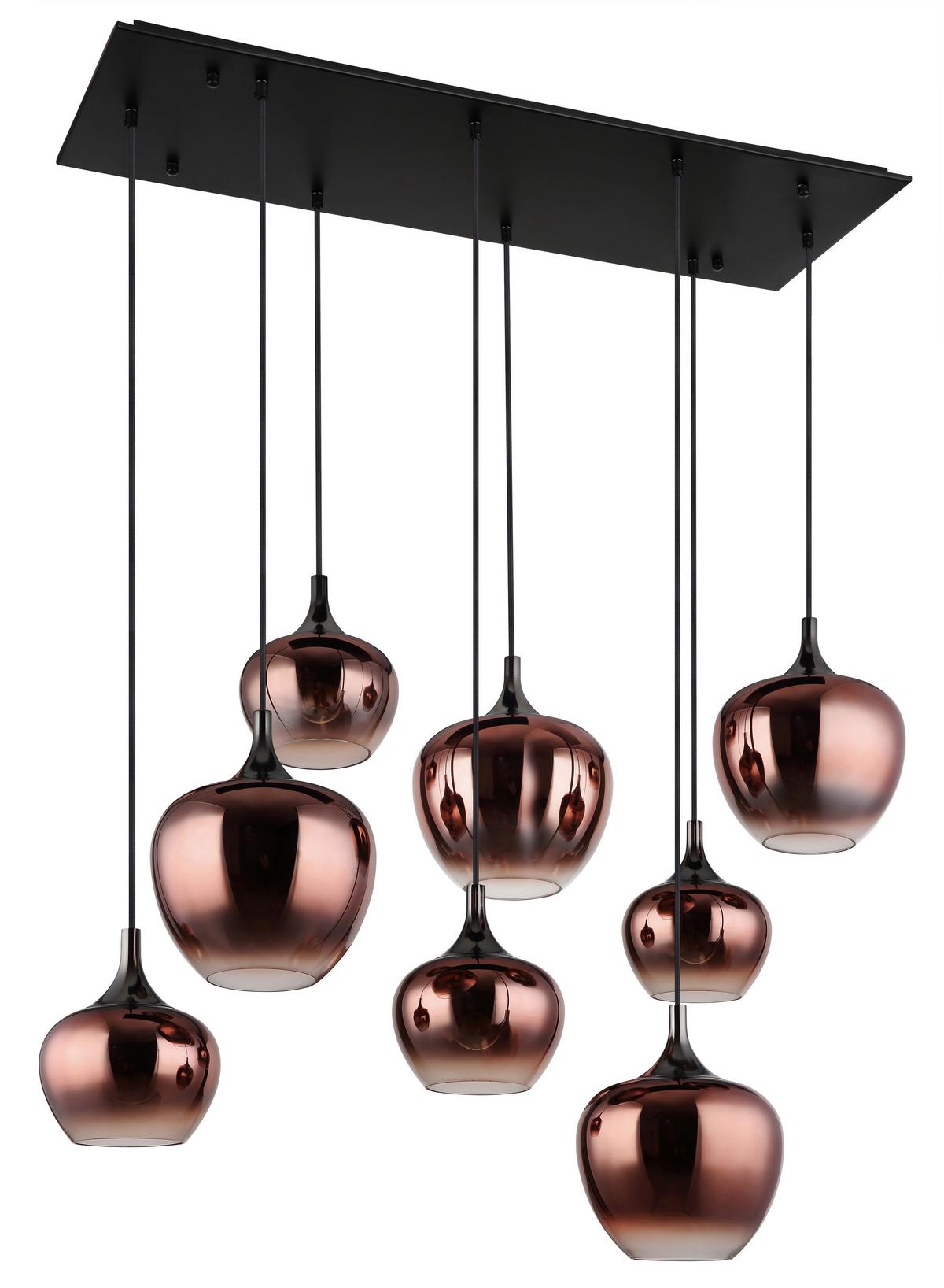 Hängeleuchte Maxy Schwarz/Kupferfarben max. 40 W - Klar/Chromfarben, Design, Glas/Metall (105/45/120cm) - Globo
