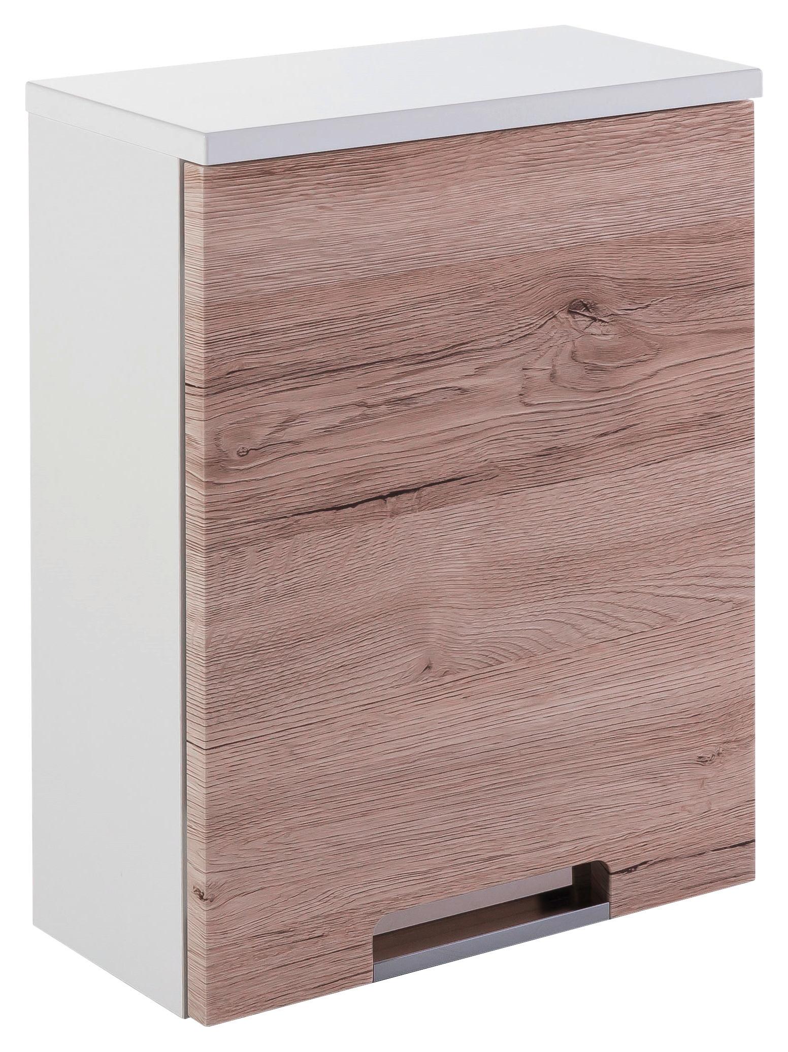 Oberschrank "Mars" , weiß - Chromfarben/Eichefarben, MODERN, Holzwerkstoff/Metall (33,0/46,5/16,5cm) - MID.YOU