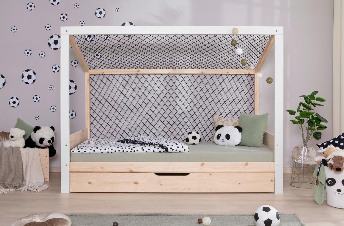 Raztegljiva Postelja Soccer, Bela, Pravi Les, 90x200cm - bela/naravne barve, Moderno, les (90/200cm) - MID.YOU