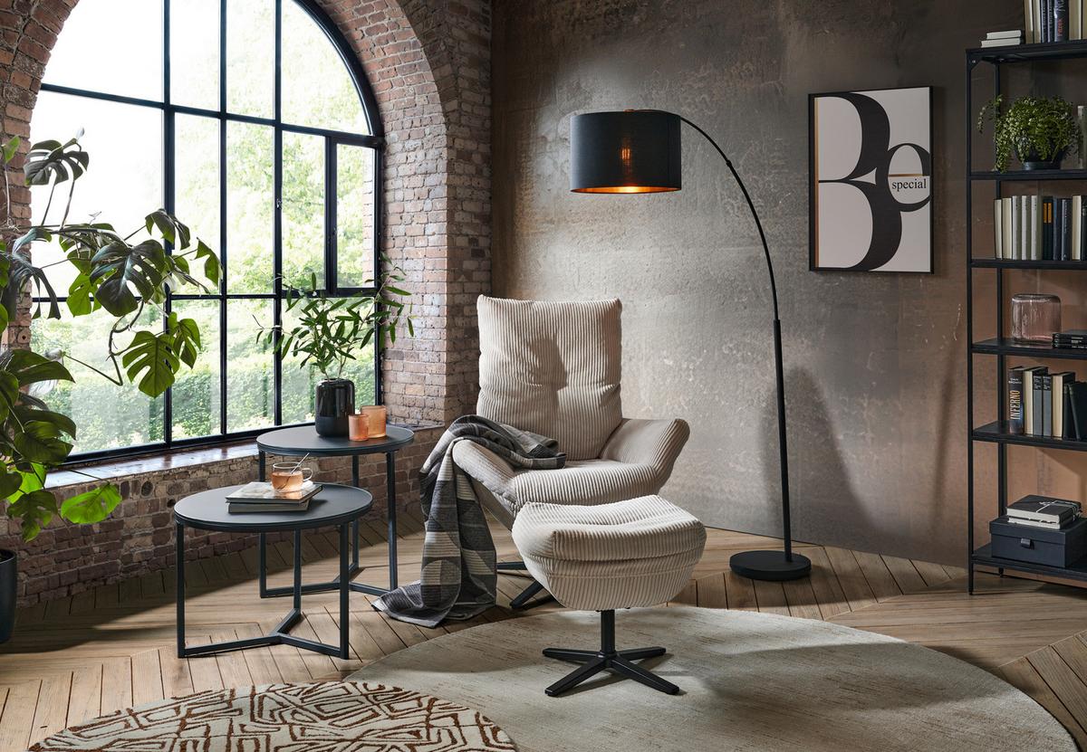 ZESTAW FOTELI RELAKSACYJNYCH WILSON - beżowy/czarny, Design, metal/tkanina (77/100/78cm) - Carryhome