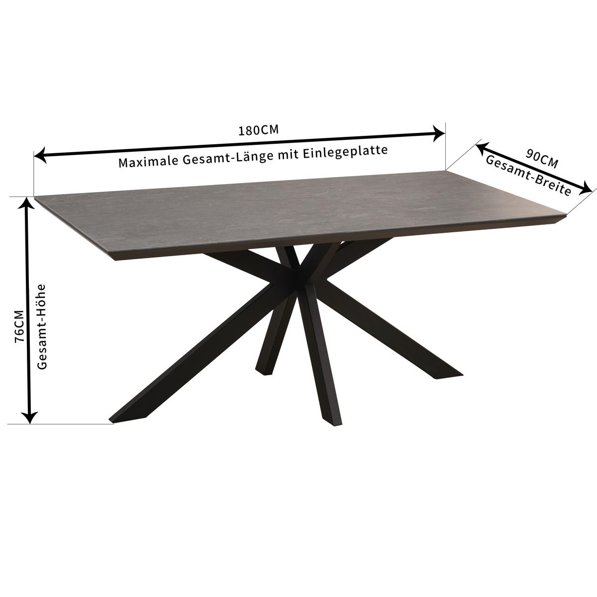Jedilna Miza Steve, Črna, Keramična Plošča, 180x90 - črna, Moderno, kovina/leseni material (180/76/90cm)