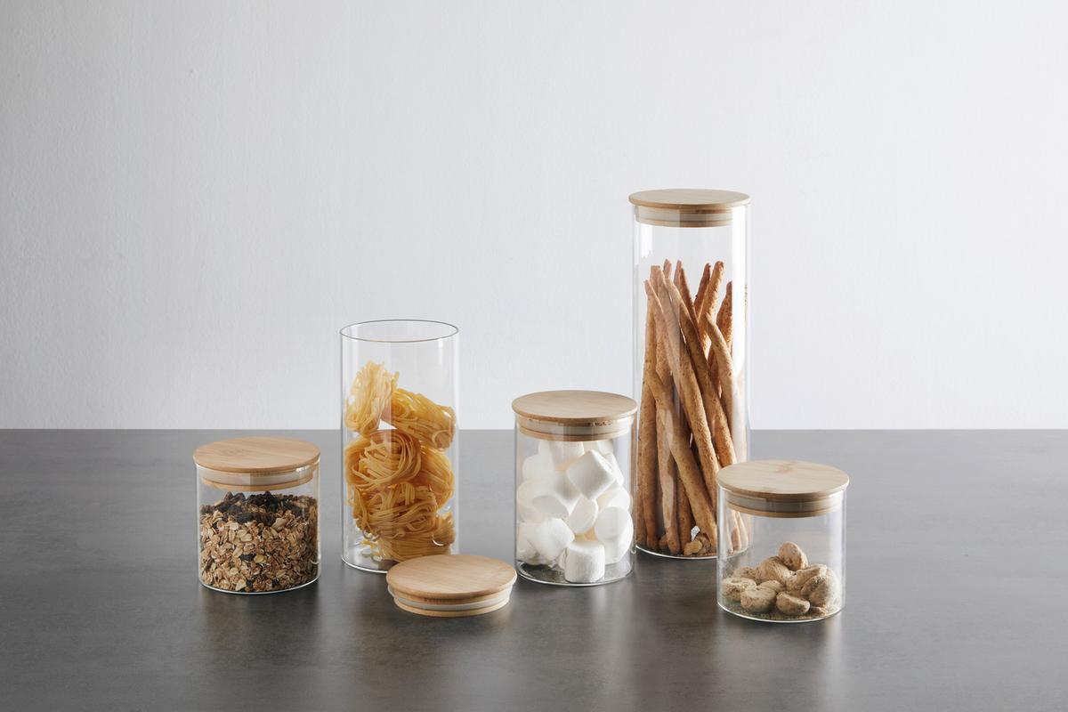 Vorratsdose Hedvig aus Glas Ø ca. 10cm - Naturfarben, Glas/Holz (10/19cm) - Zandiara