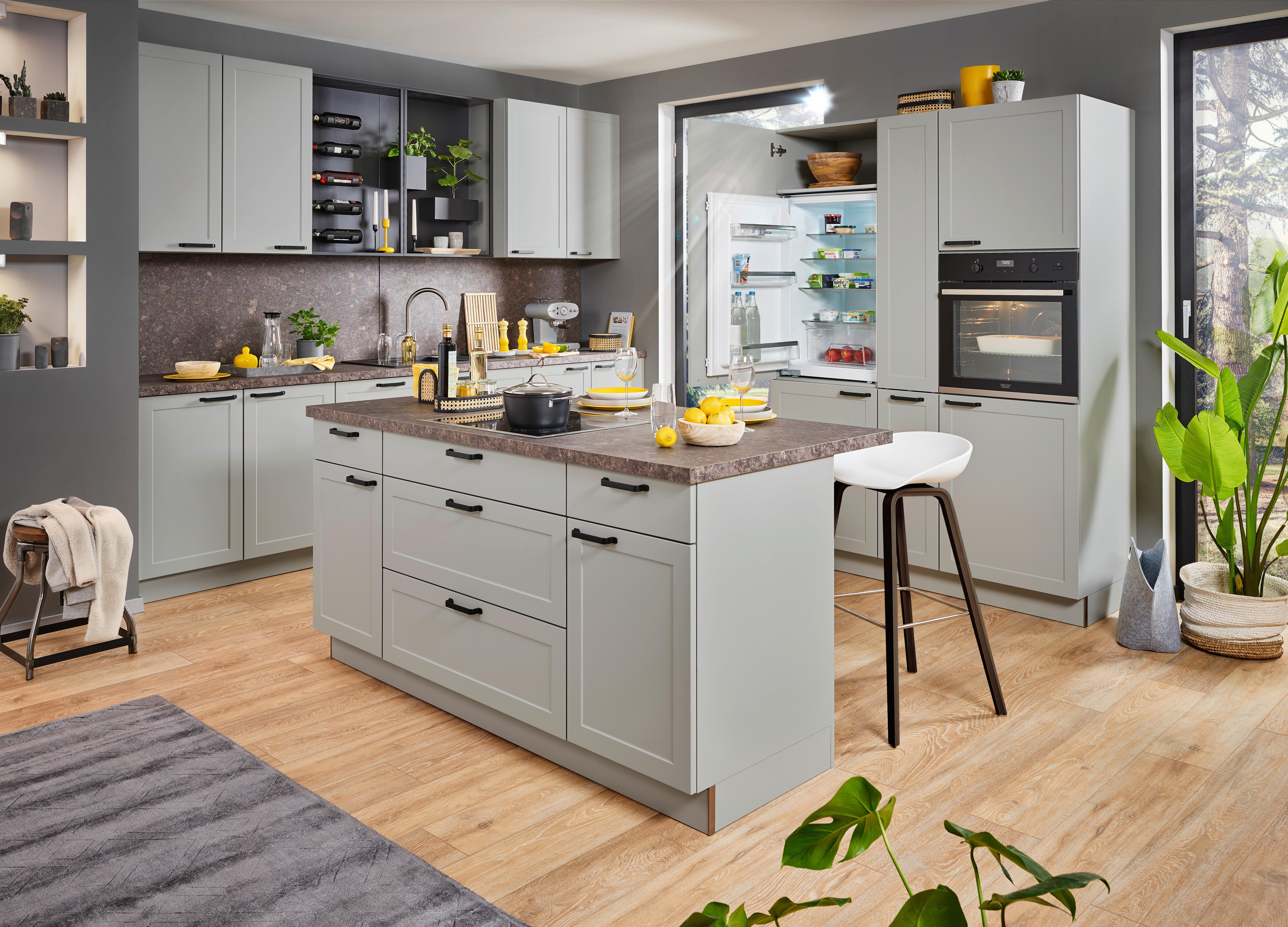 Einbauküche Focus in Grau - Grau, ROMANTIK / LANDHAUS, Holzwerkstoff - Nolte Küchen