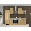 Küchenblock in Buche inkl. Geräte und Spüle 'Nano' - Edelstahlfarben/Beige, MODERN, Glas/Holzwerkstoff (280cm) - FlexWell
