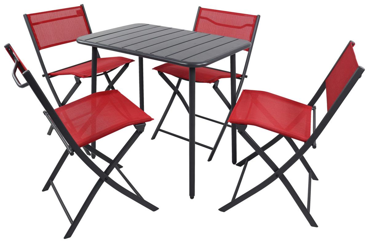 GARTENTISCHGRUPPE SUMILA - Rot/Schwarz, Modern, Kunststoff/Textil - Ambia Garden