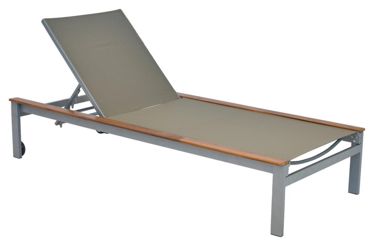 Gartenliege Naxos ca. 198x84 cm Alu/Akazie masiv - Beige/Silberfarben, MODERN, Holz/Metall (198/103/84cm) - Gardenson